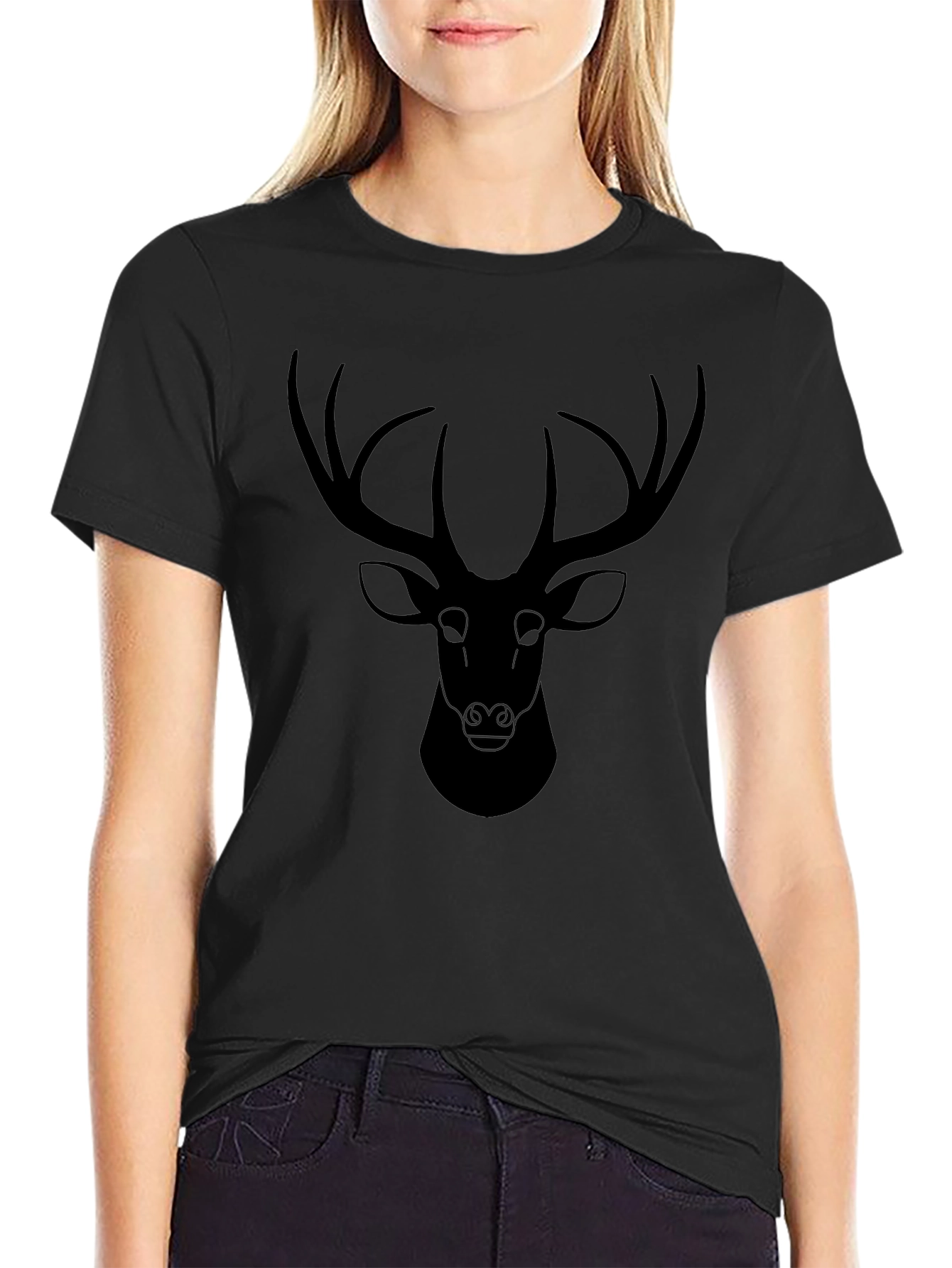Deer Graphic Print T-Shirt - Black