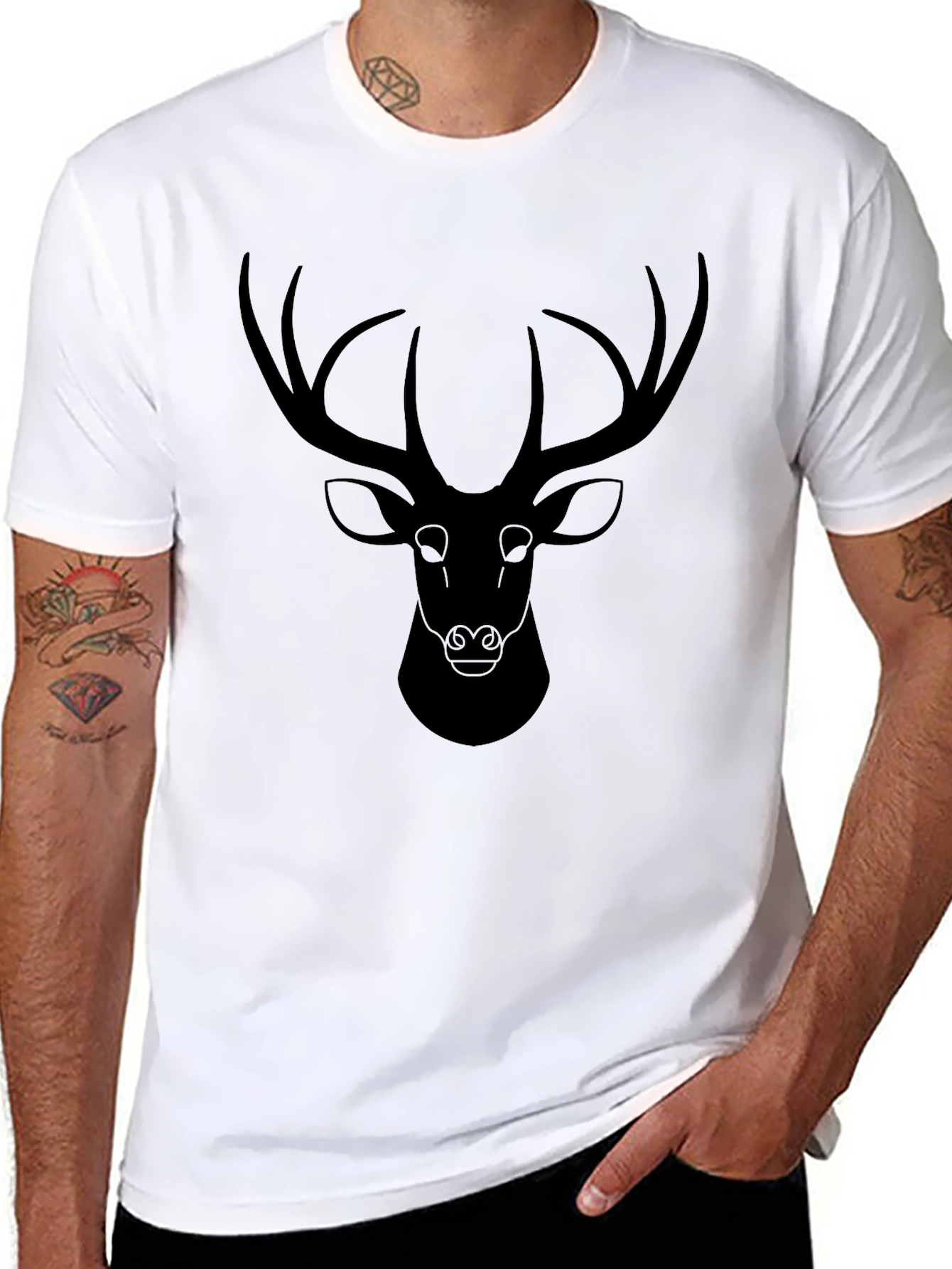 Deer Graphic Print T-Shirt - Black
