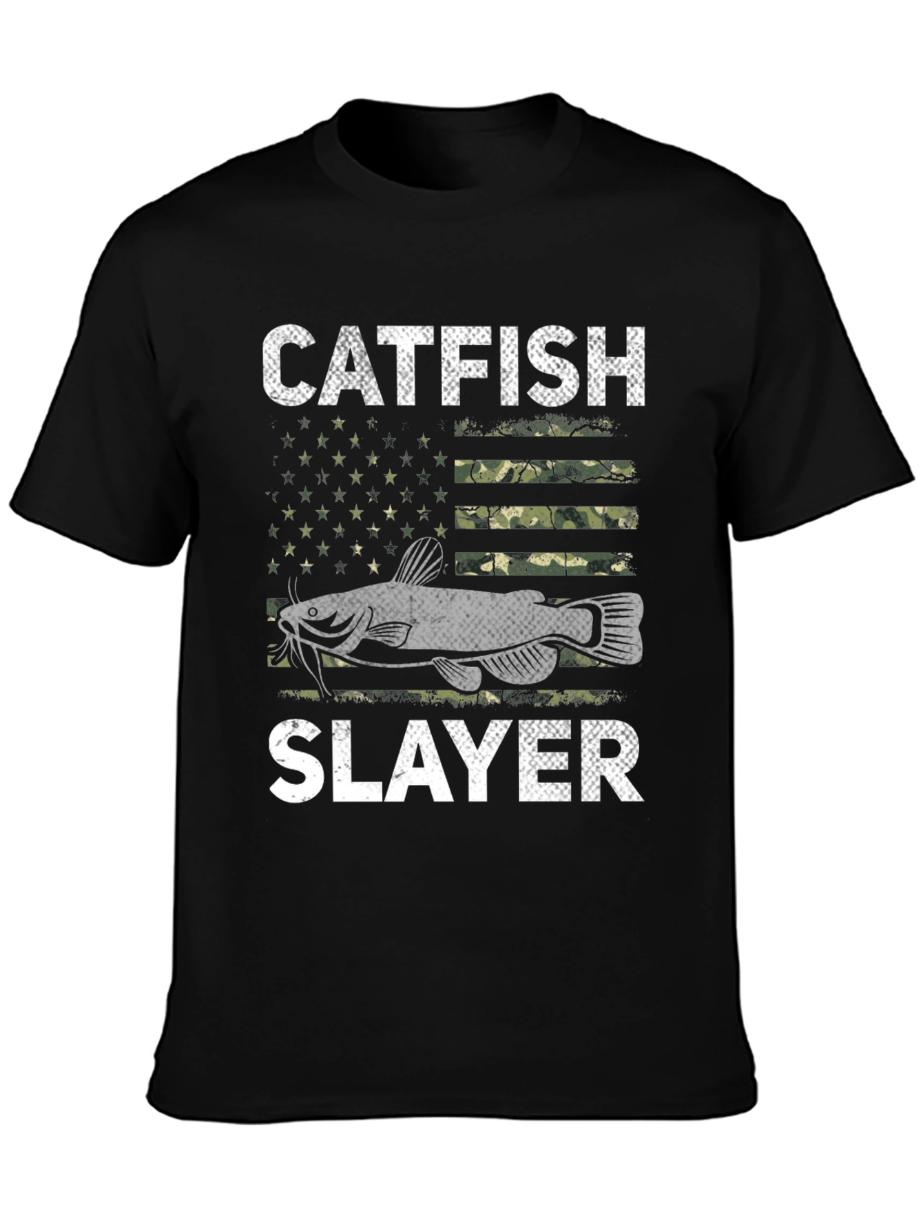 Catfish Slayer Graphic Tee - Camo Flag Design