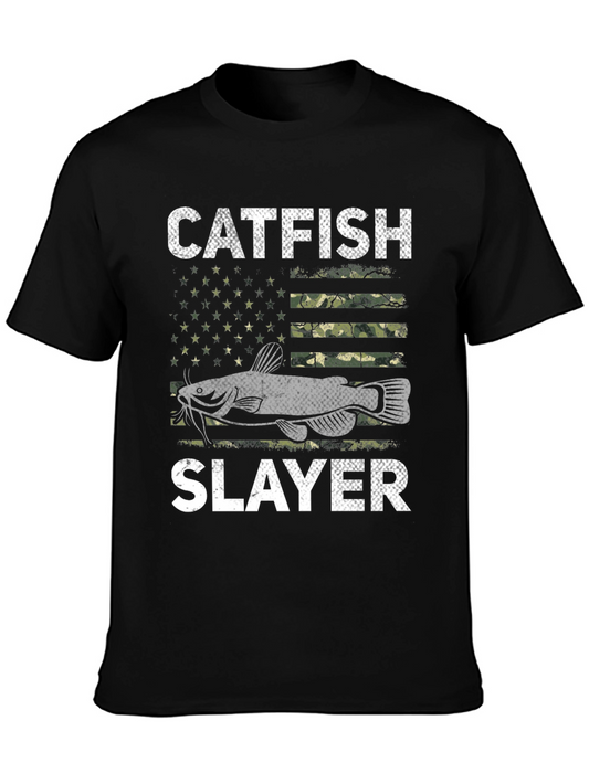Catfish Slayer Graphic Tee - Camo Flag Design