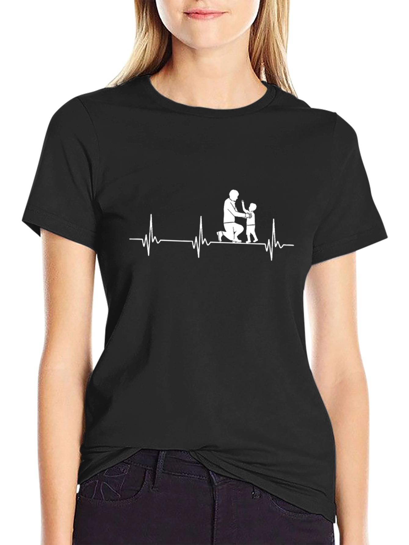 Father & Child Heartbeat Black T-Shirt