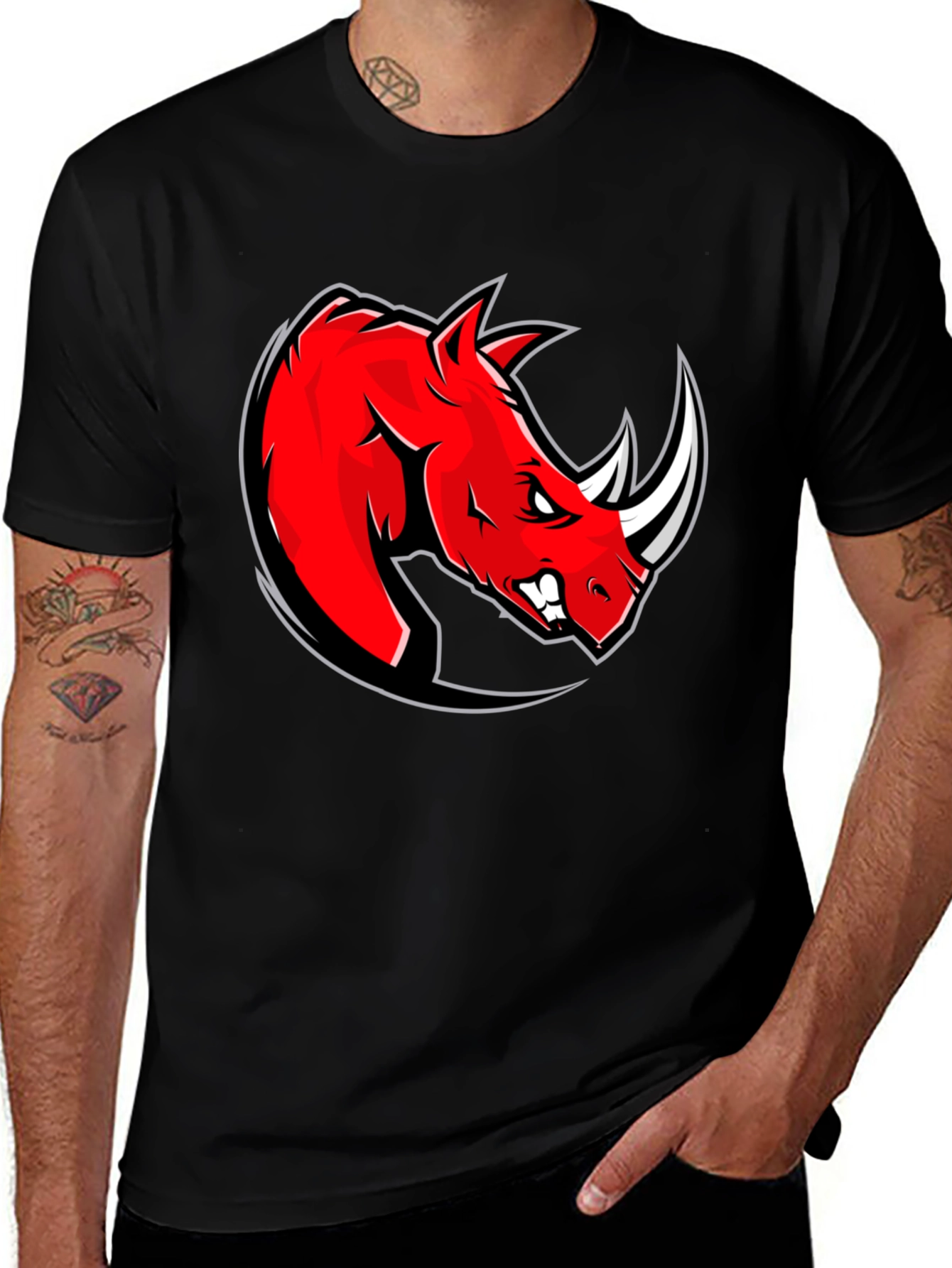 Red Rhino Graphic Tee - Black Cotton T-Shirt
