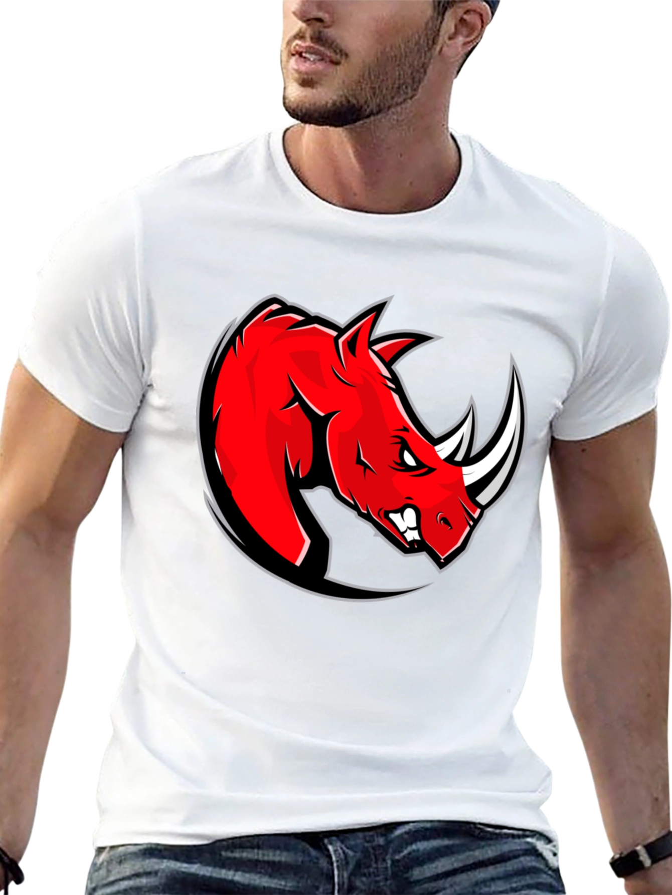 Red Rhino Graphic Tee - Black Cotton T-Shirt