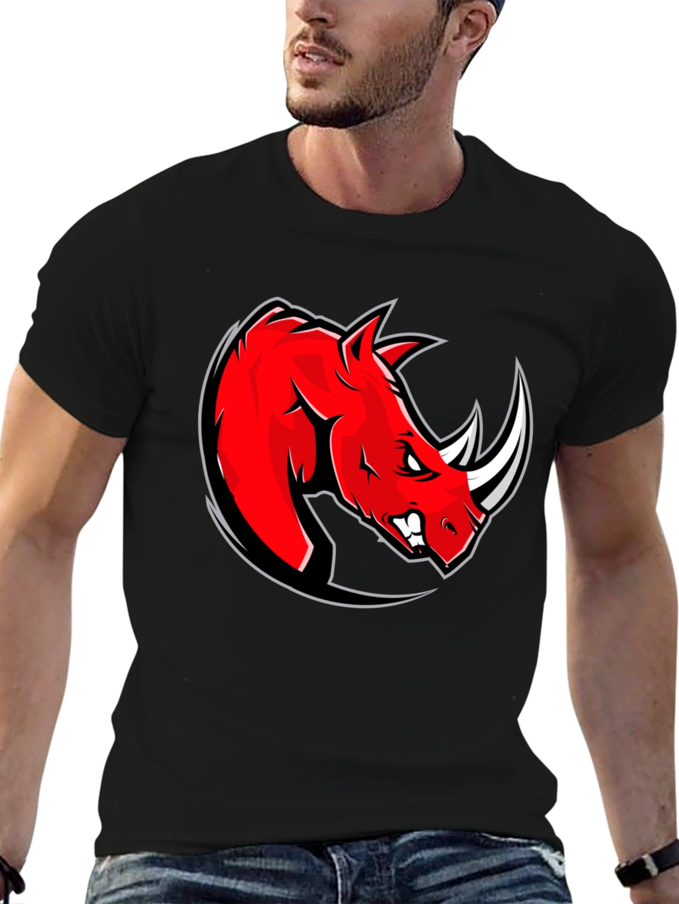 Red Rhino Graphic Tee - Black Cotton T-Shirt