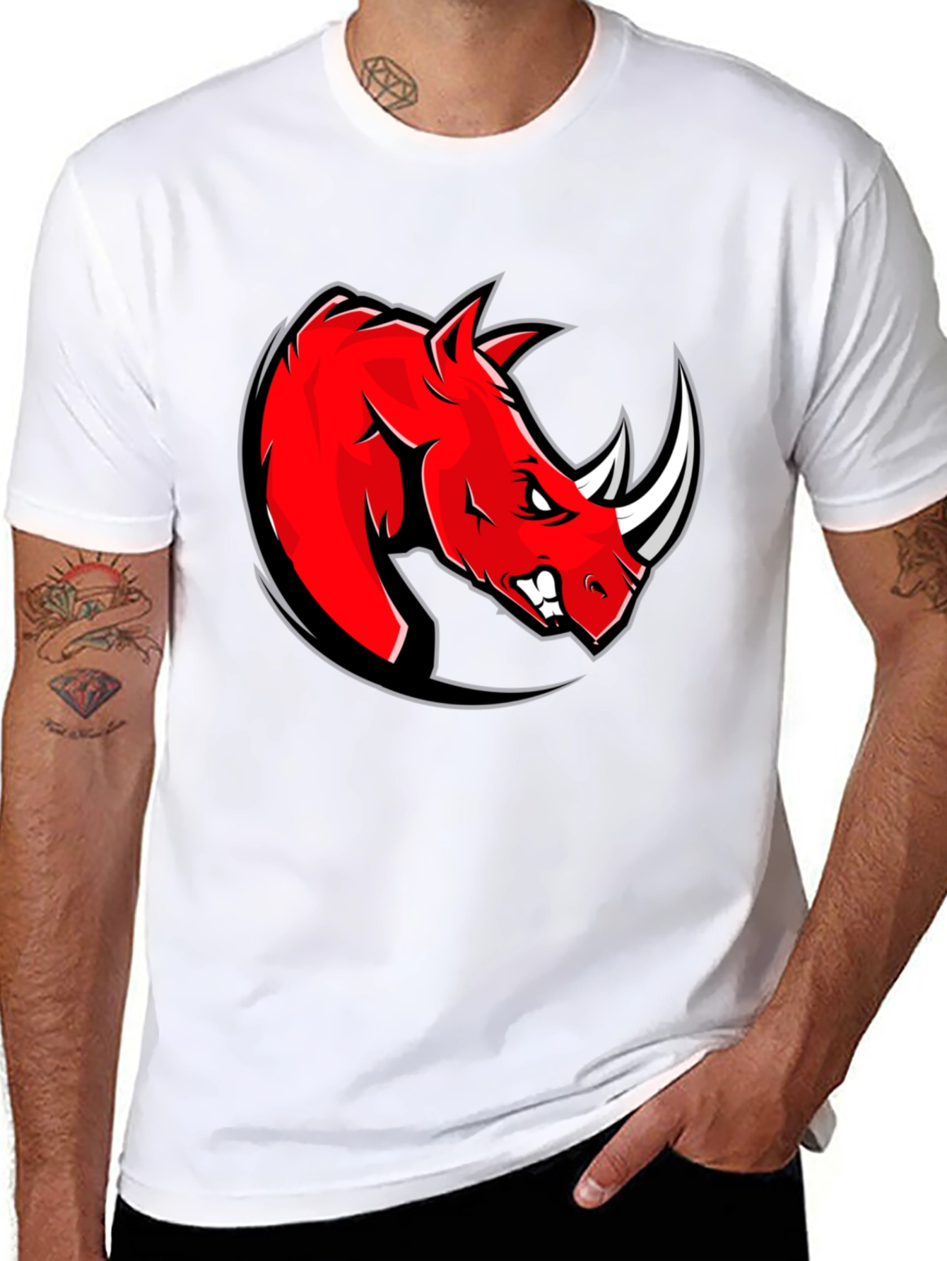 Red Rhino Graphic Tee - Black Cotton T-Shirt