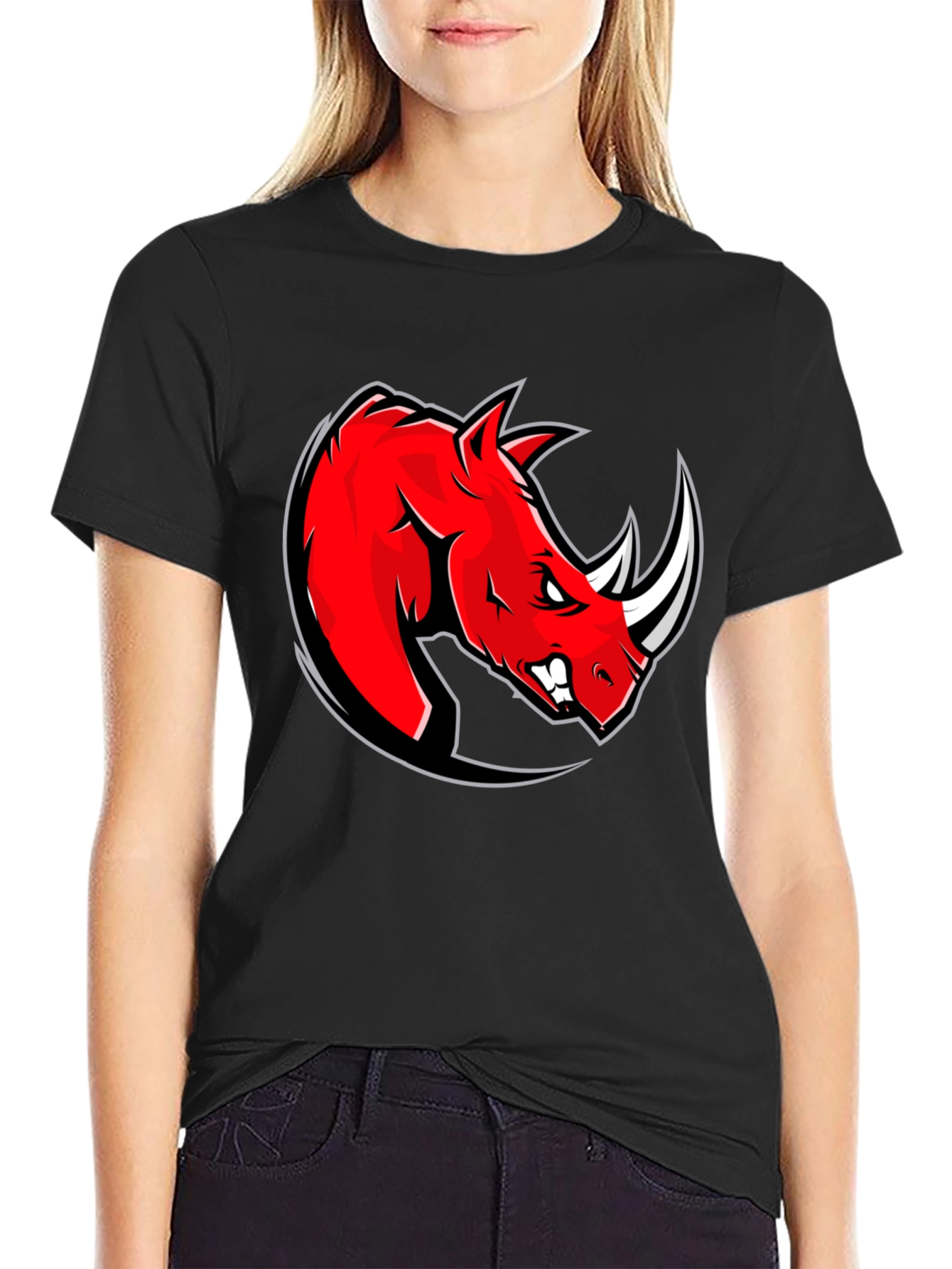 Red Rhino Graphic Tee - Black Cotton T-Shirt