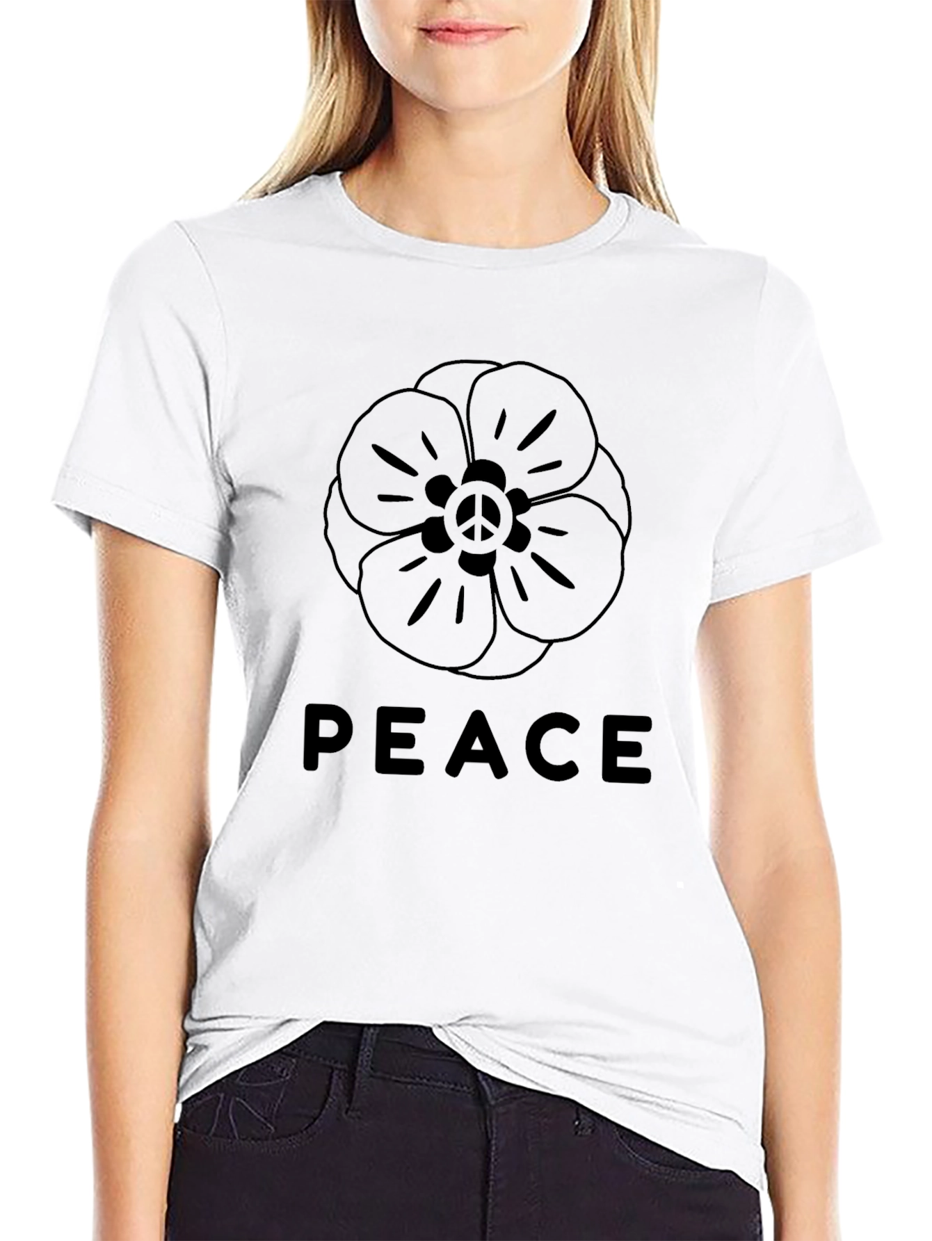Peace Flower Graphic T-Shirt - Black