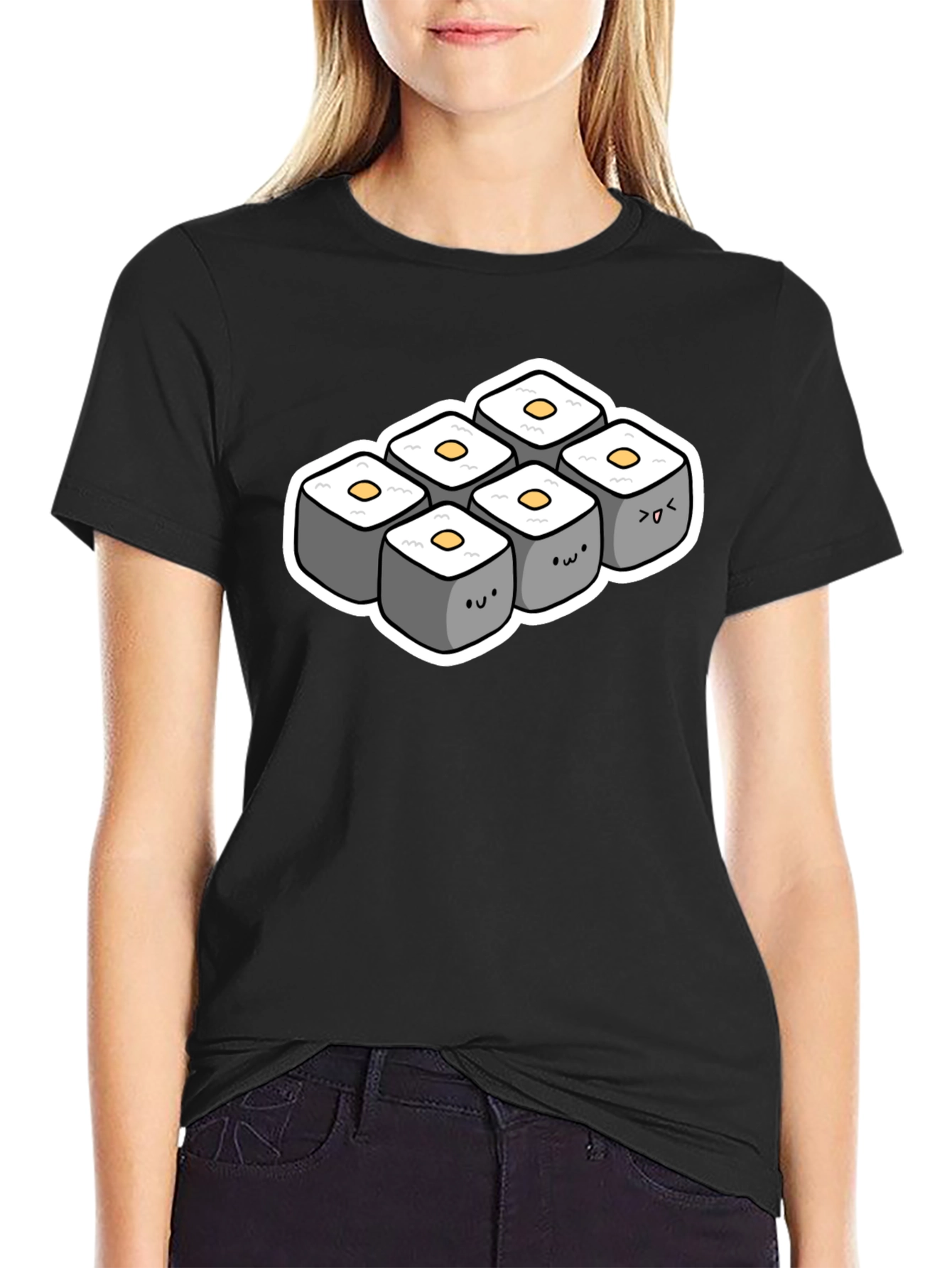 Cute Sushi Roll T-Shirt - Black