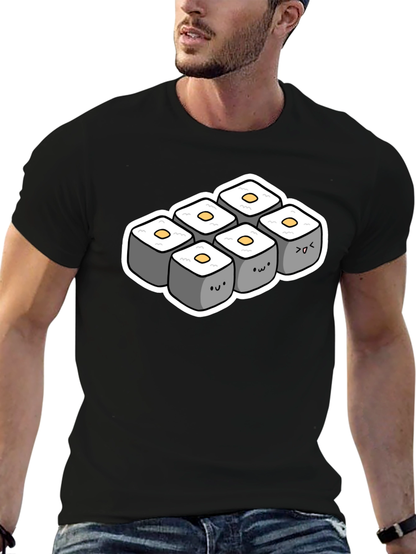 Cute Sushi Roll T-Shirt - Black