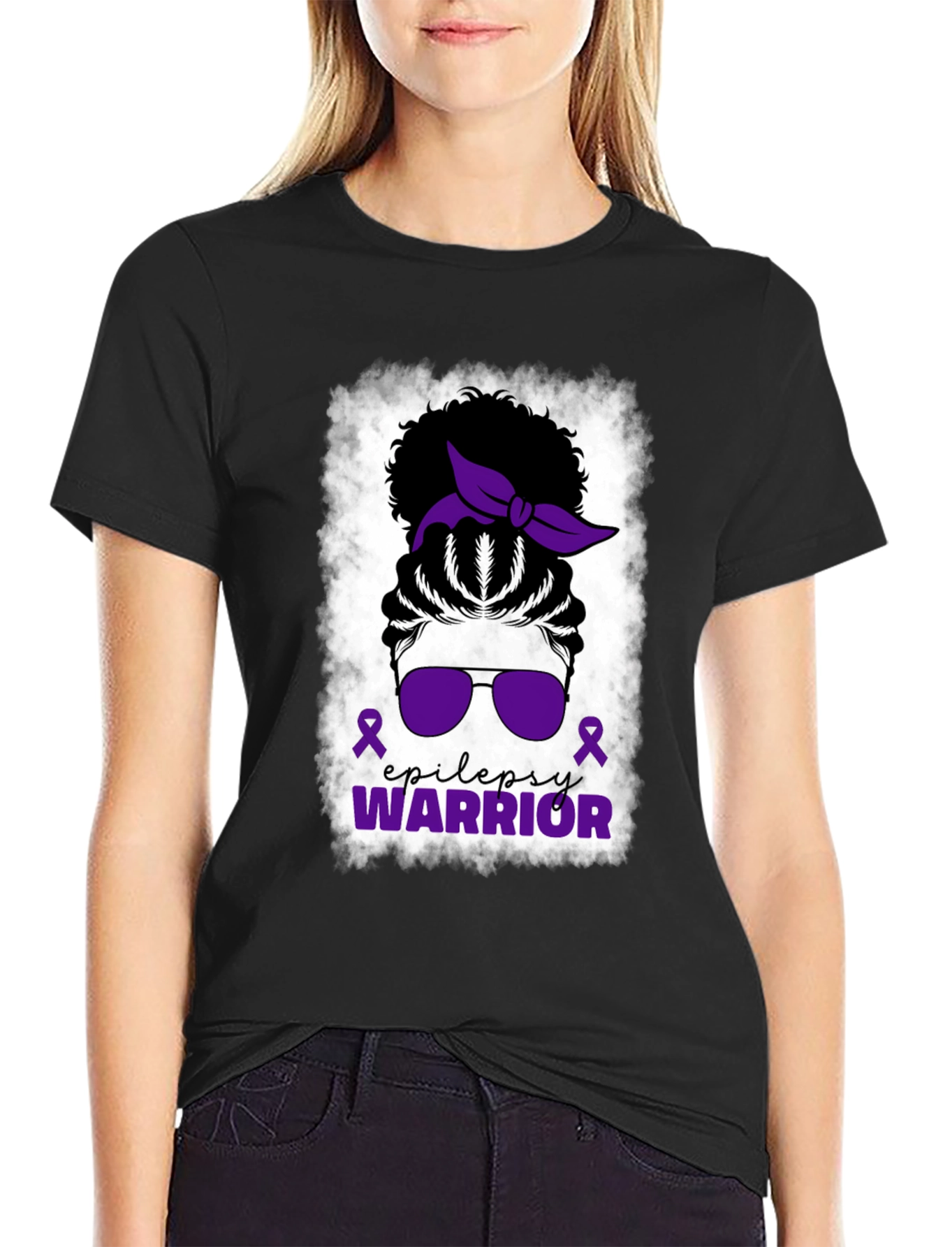 Epilepsy Warrior Messy Bun T-Shirt
