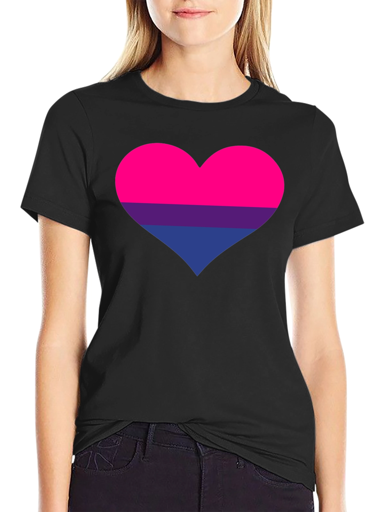 Bisexual Pride Heart Graphic Tee - Black Cotton T-Shirt