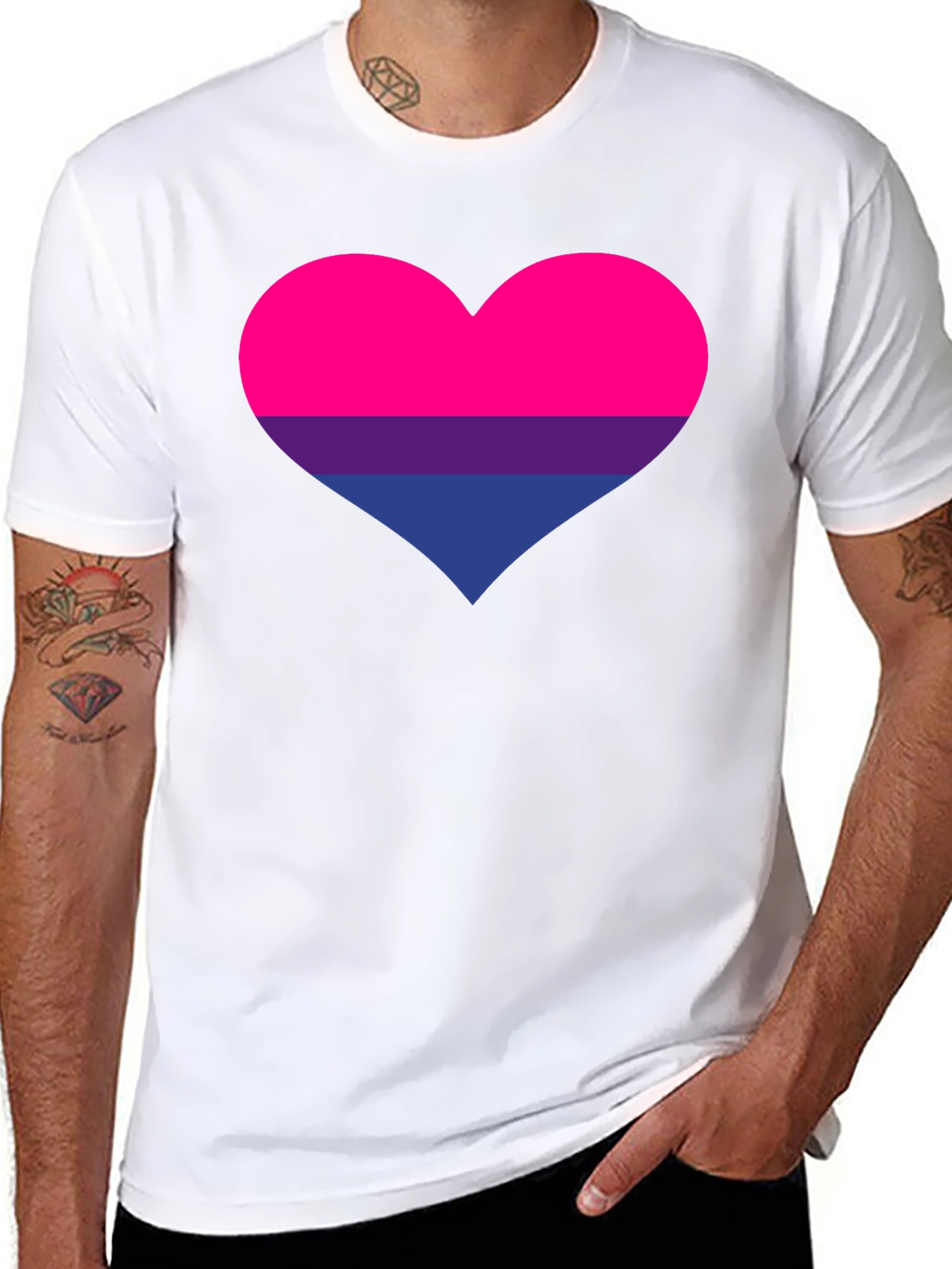 Bisexual Pride Heart Graphic Tee - Black Cotton T-Shirt