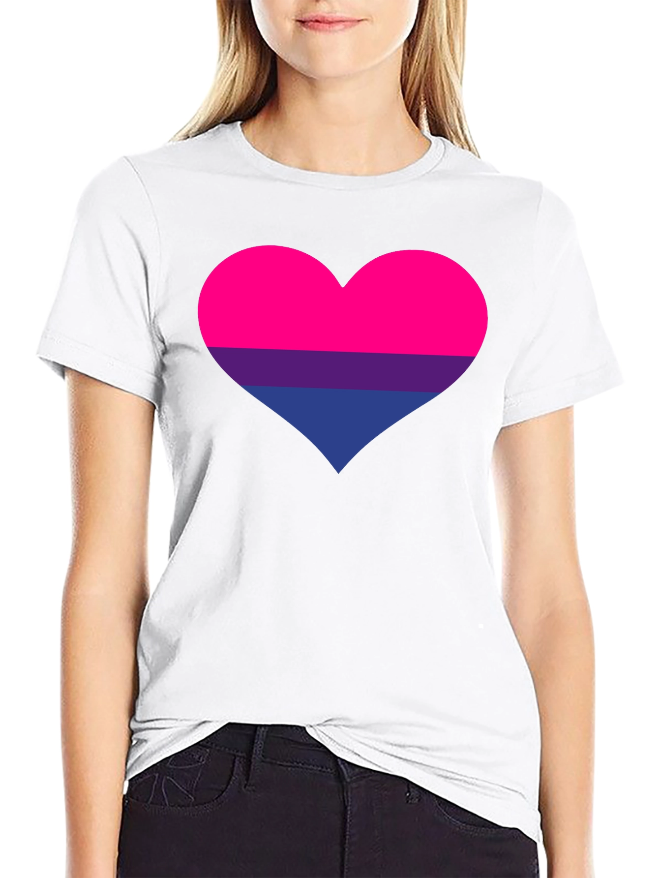 Bisexual Pride Heart Graphic Tee - Black Cotton T-Shirt
