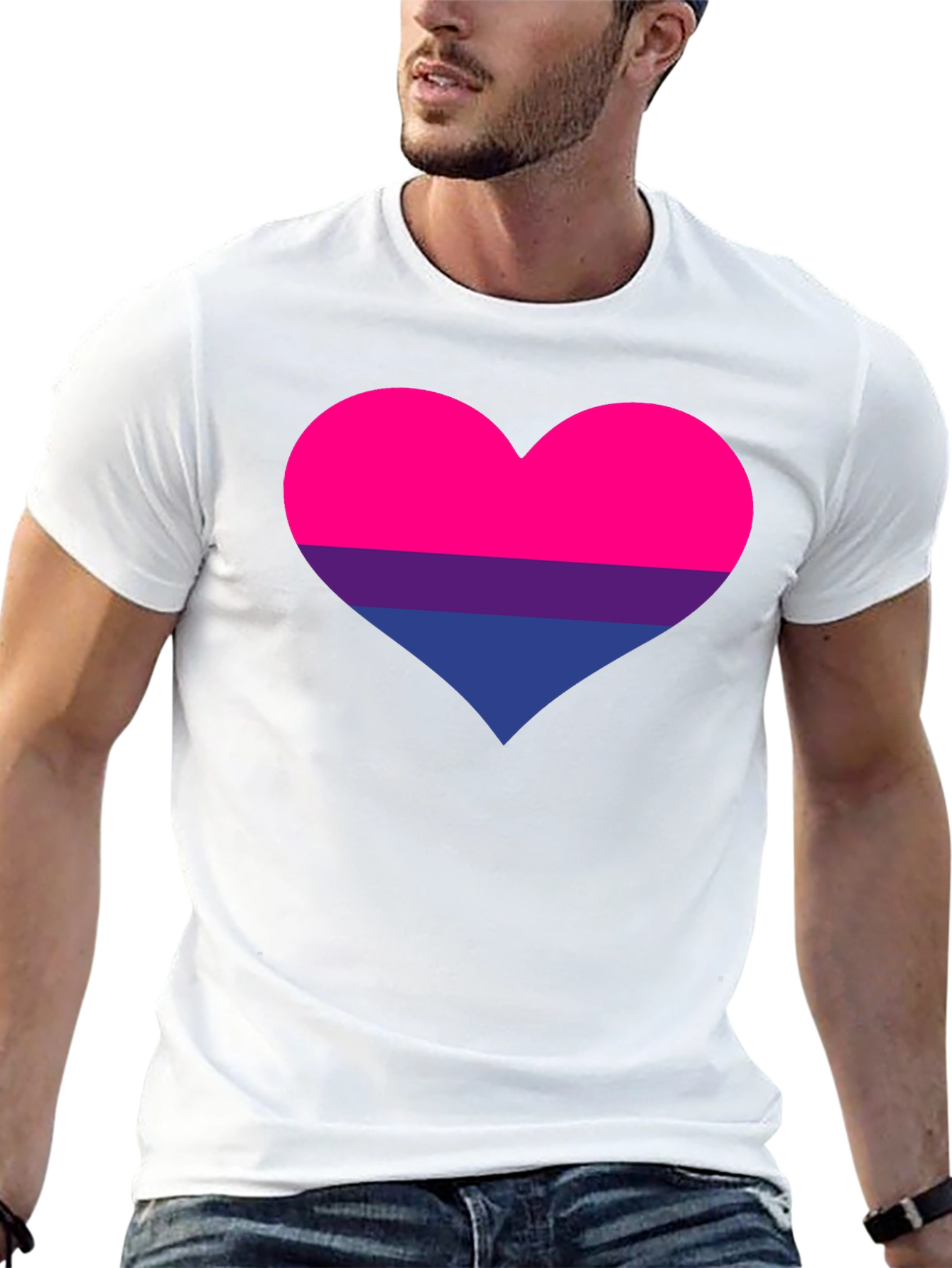 Bisexual Pride Heart Graphic Tee - Black Cotton T-Shirt