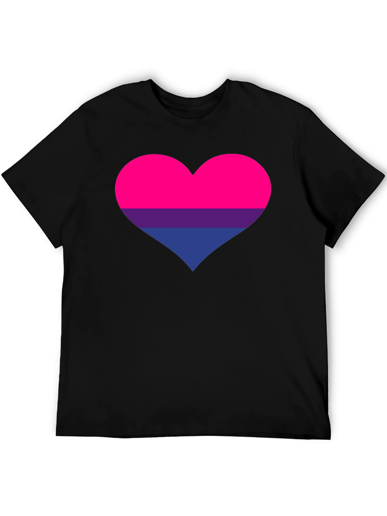 Bisexual Pride Heart Graphic Tee - Black Cotton T-Shirt