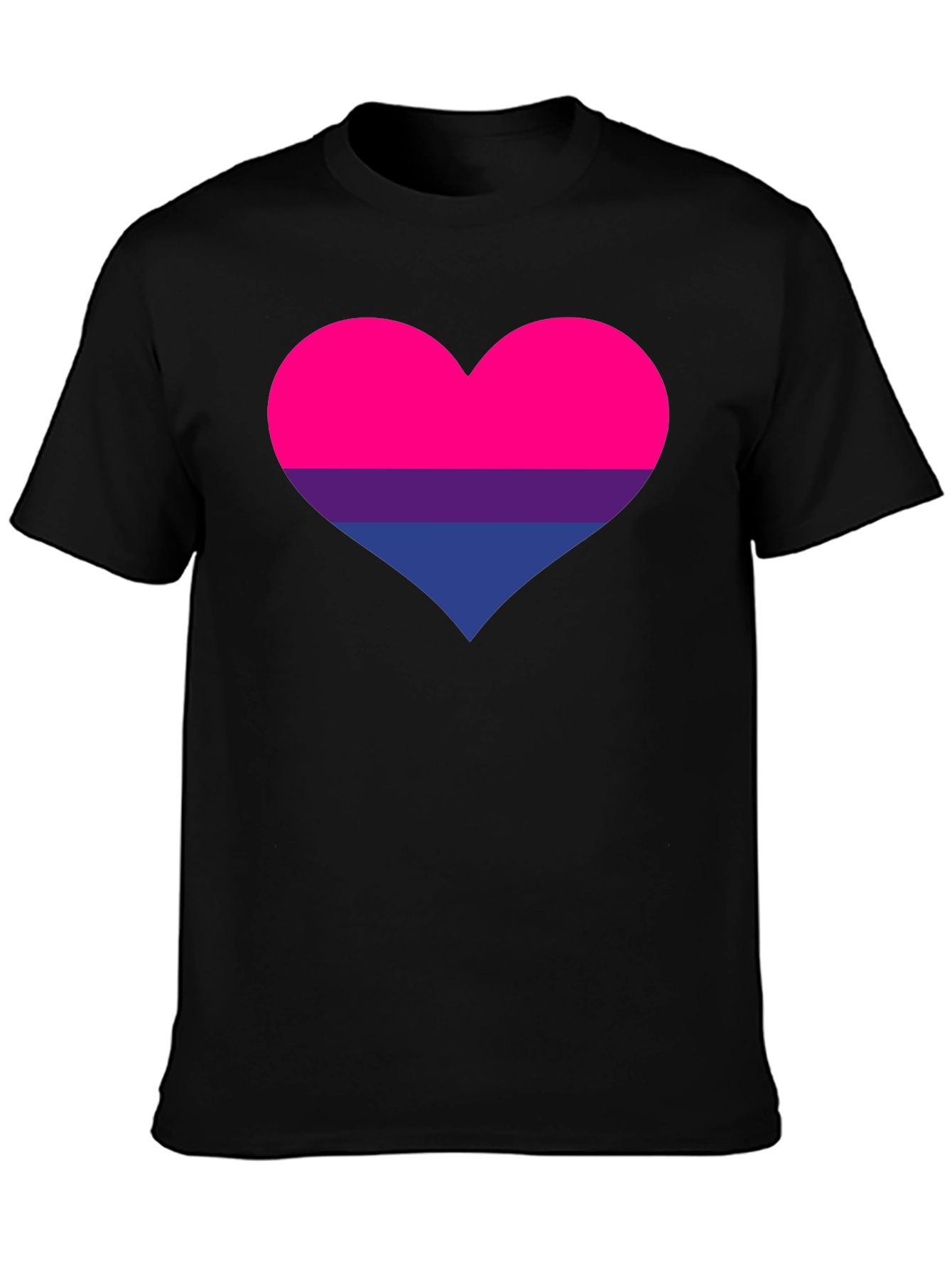 Bisexual Pride Heart Graphic Tee - Black Cotton T-Shirt
