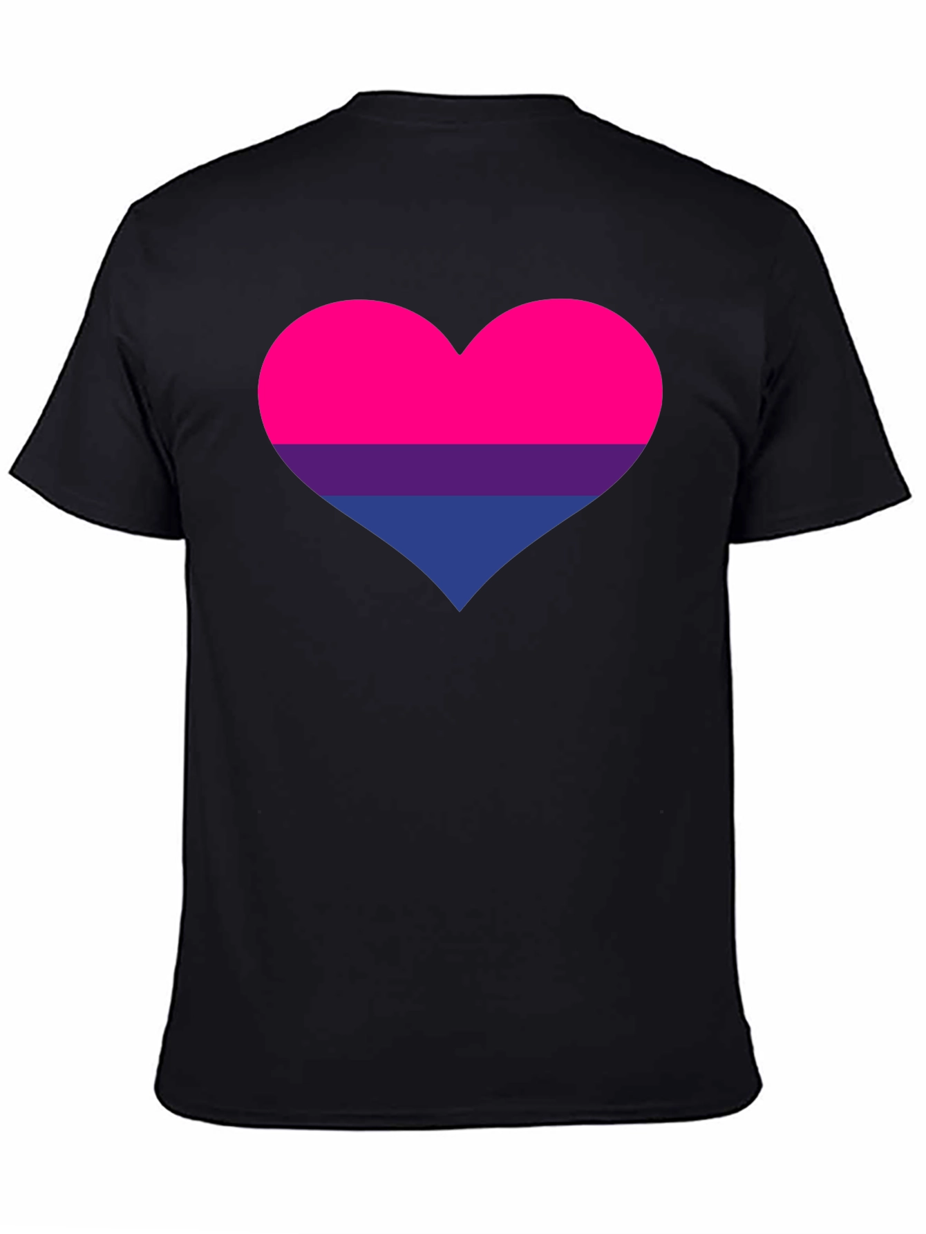 Bisexual Pride Heart Graphic Tee - Black Cotton T-Shirt