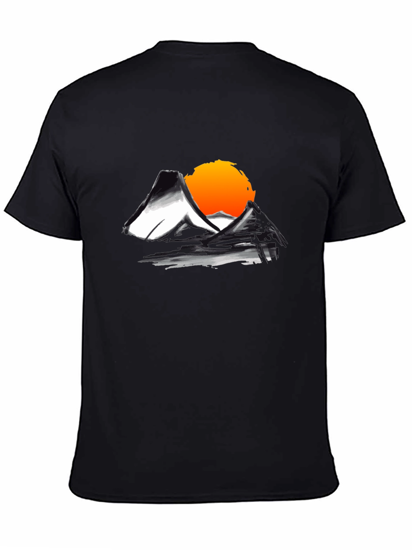 Mountain Sunset Graphic Tee - Black Cotton T-Shirt