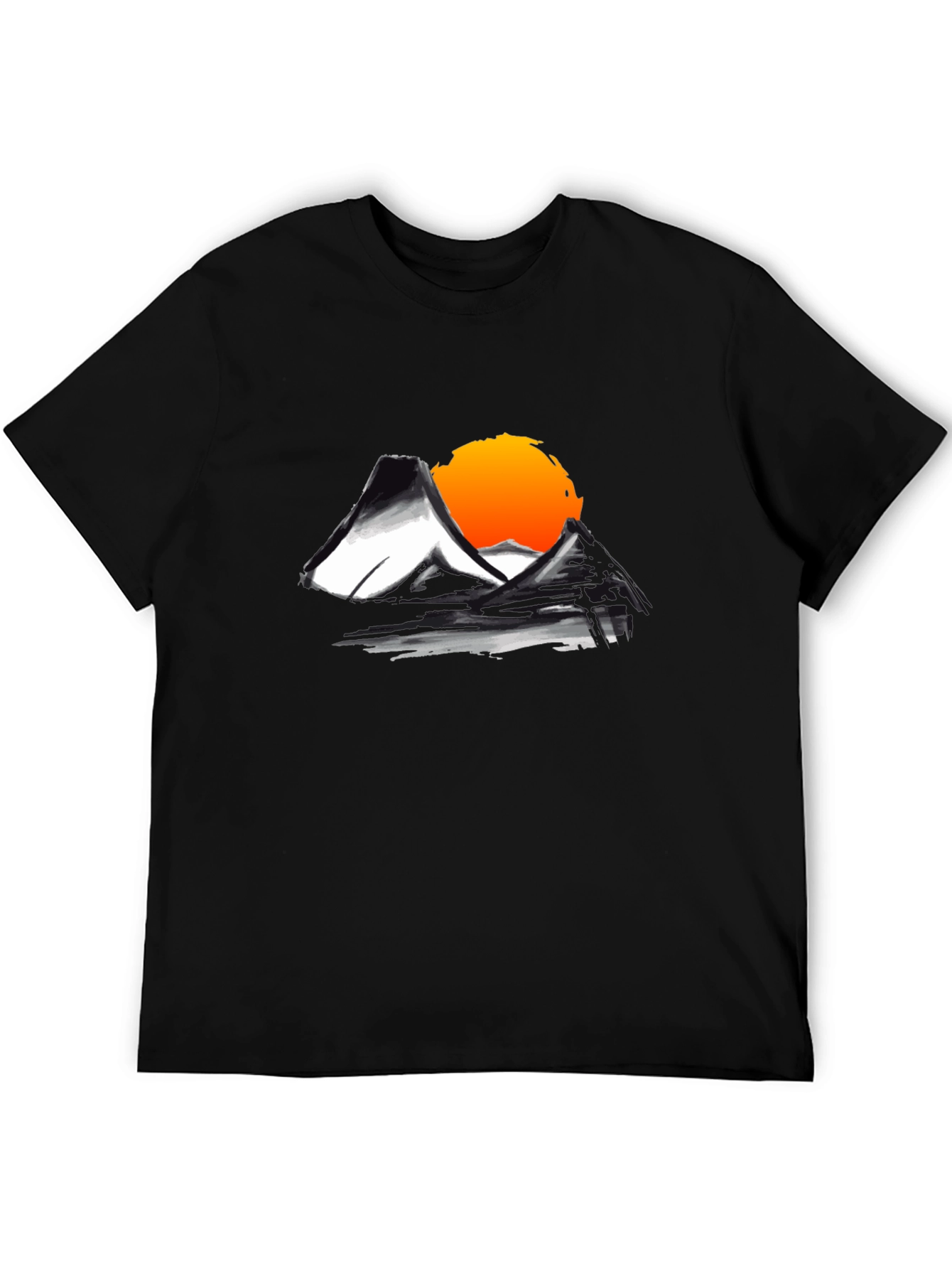 Mountain Sunset Graphic Tee - Black Cotton T-Shirt