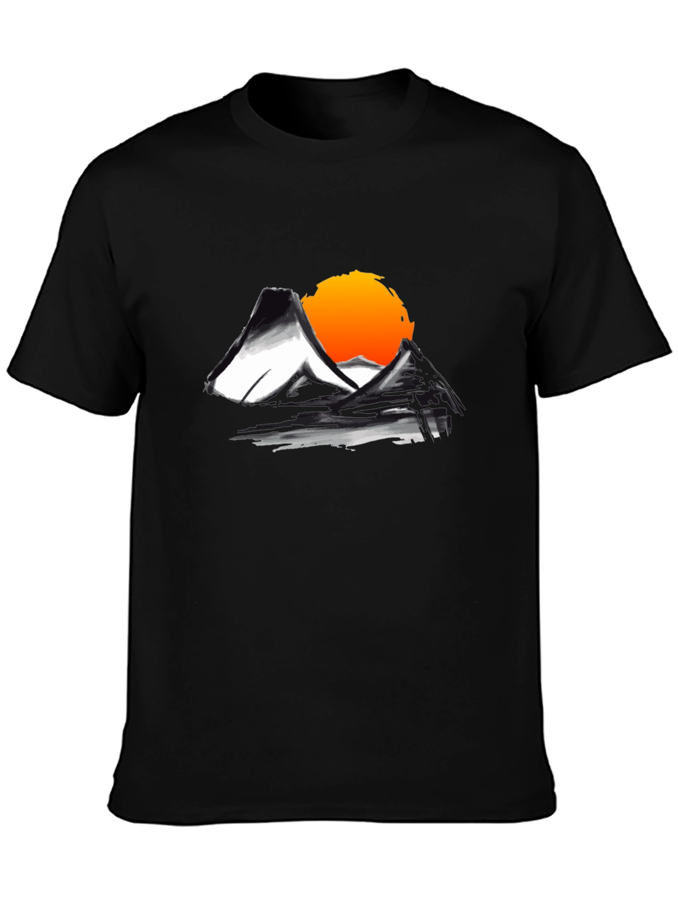 Mountain Sunset Graphic Tee - Black Cotton T-Shirt