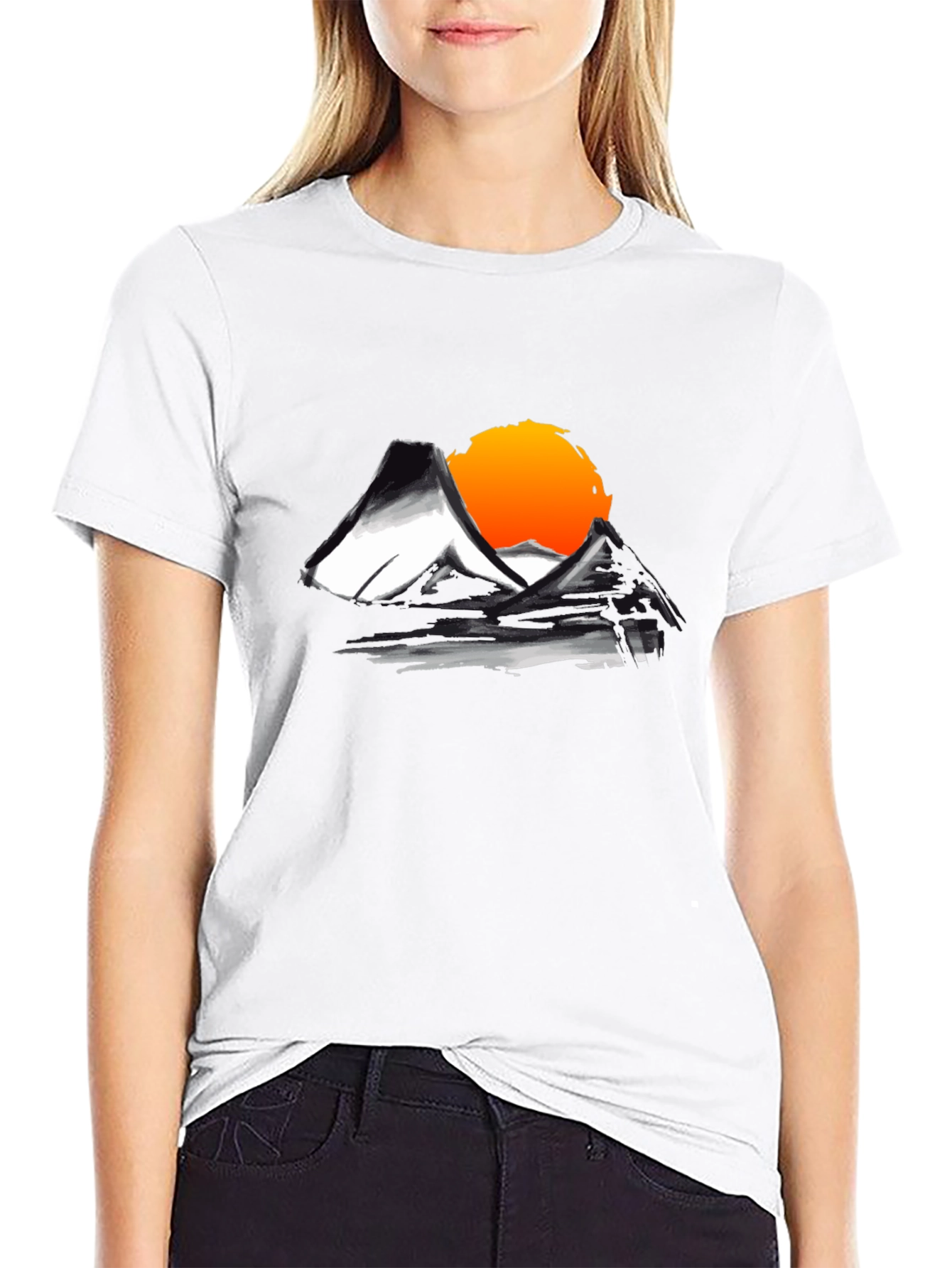 Mountain Sunset Graphic Tee - Black Cotton T-Shirt