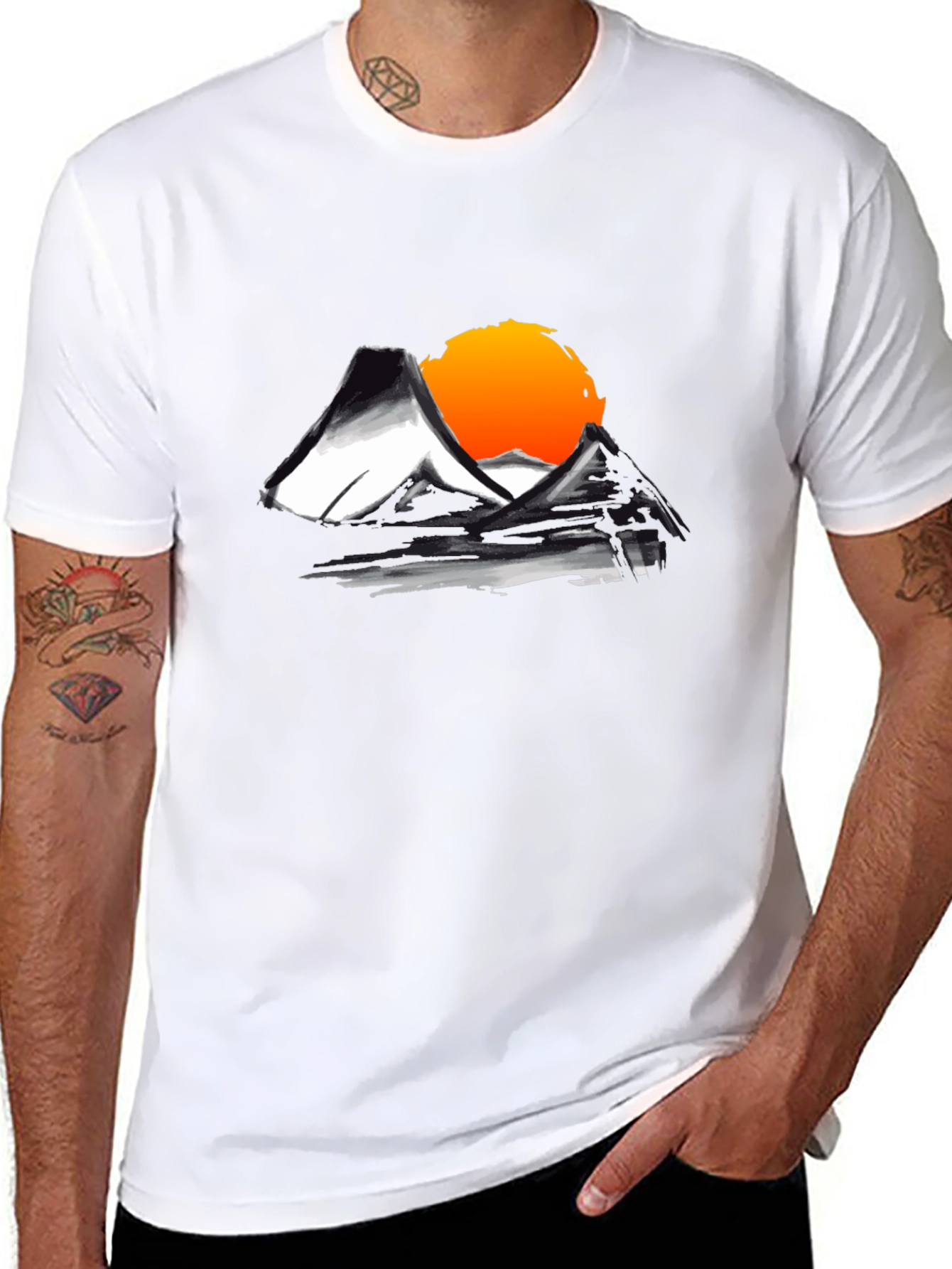 Mountain Sunset Graphic Tee - Black Cotton T-Shirt