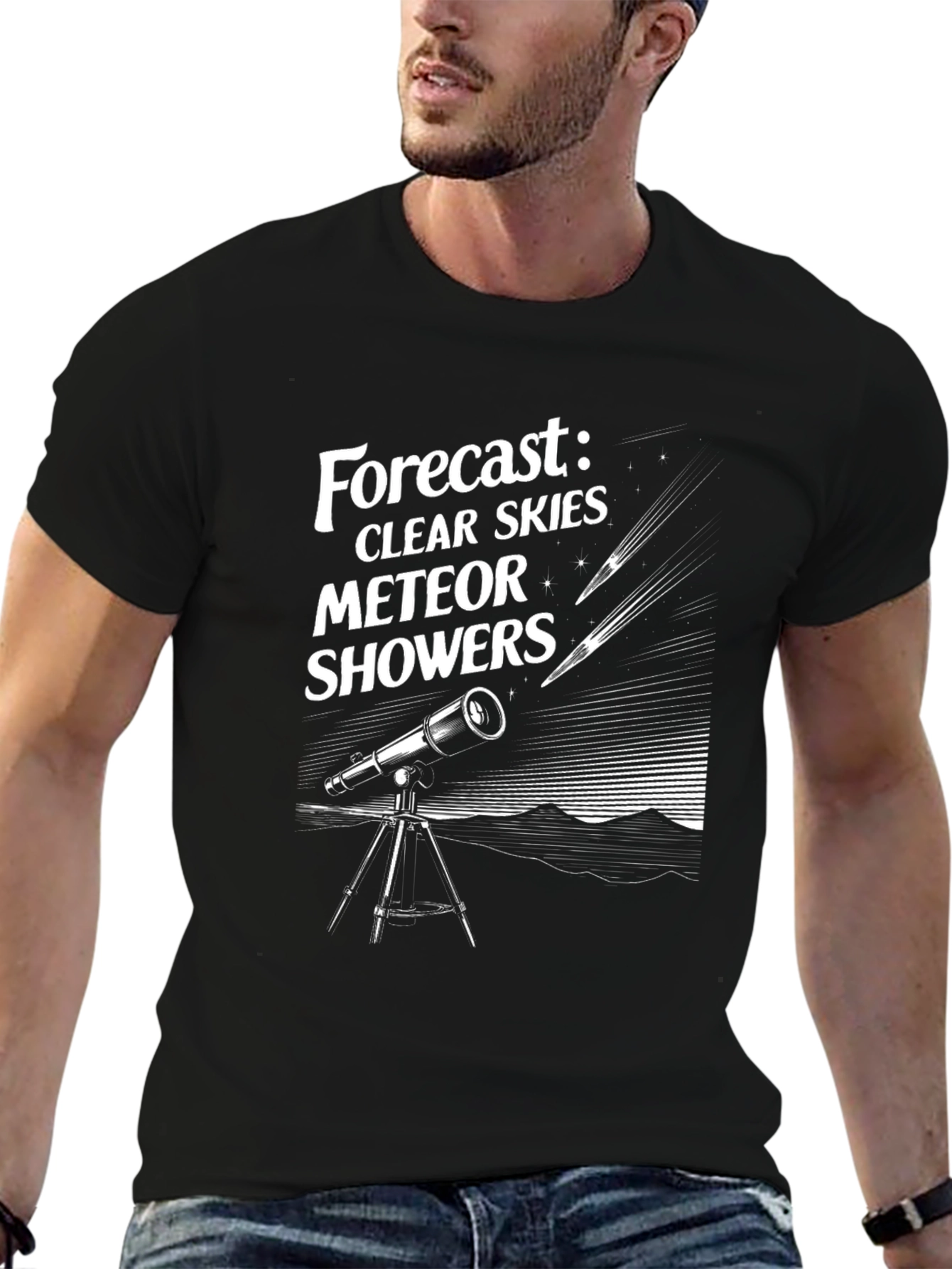 Clear Skies Meteor Showers Black Graphic Tee