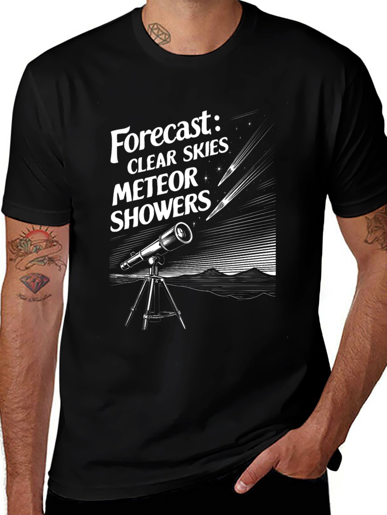 Clear Skies Meteor Showers Black Graphic Tee