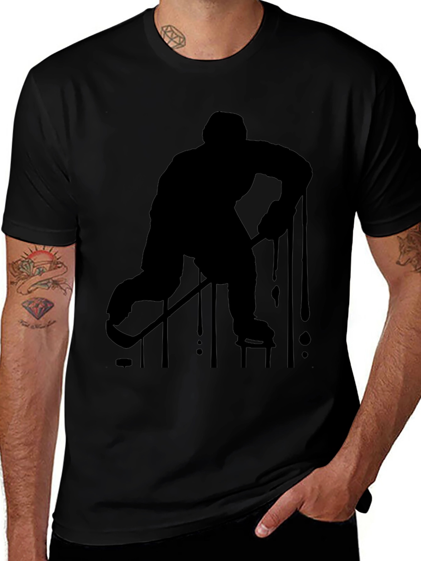 Hockey Player Silhouette Black T-Shirt