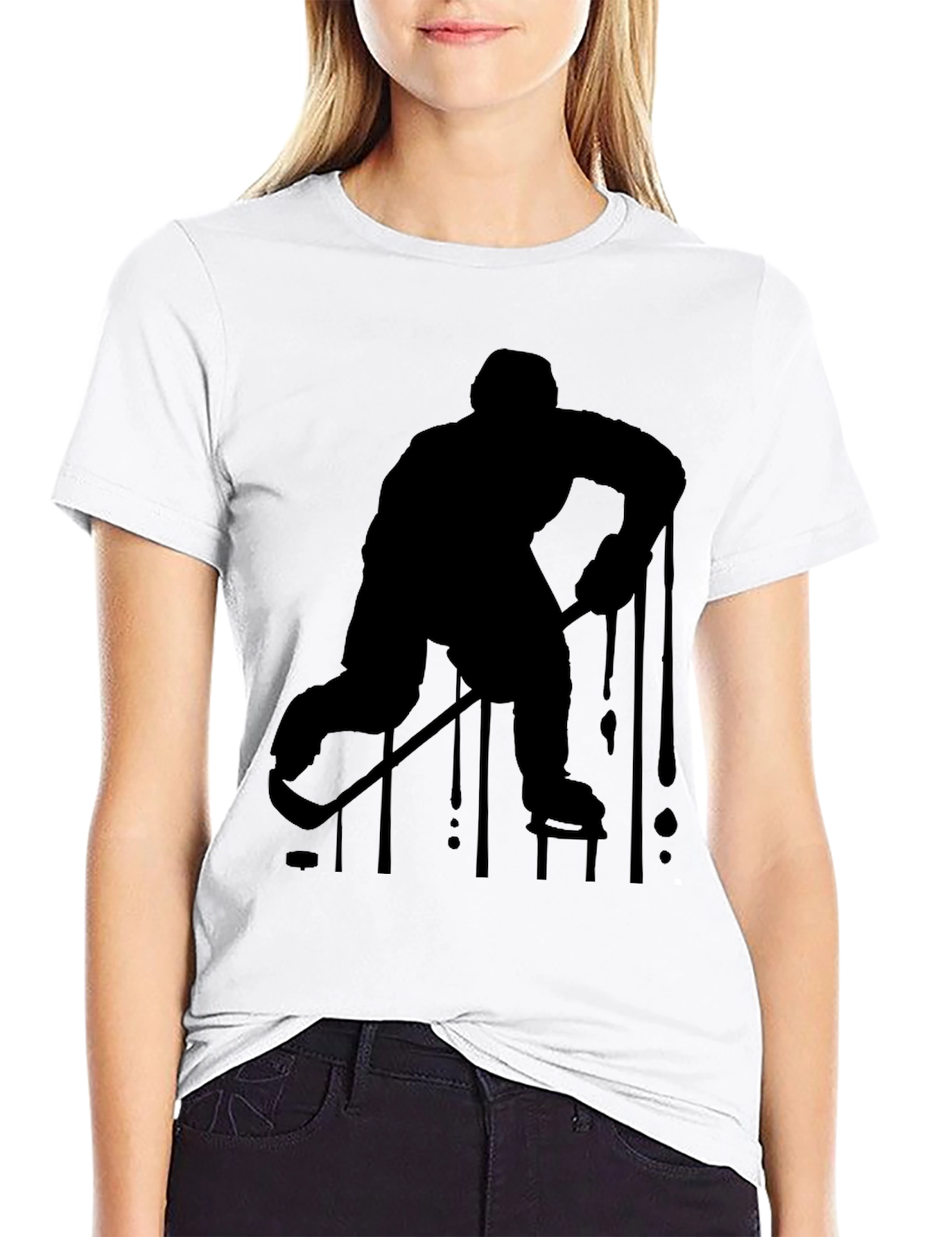 Hockey Player Silhouette Black T-Shirt