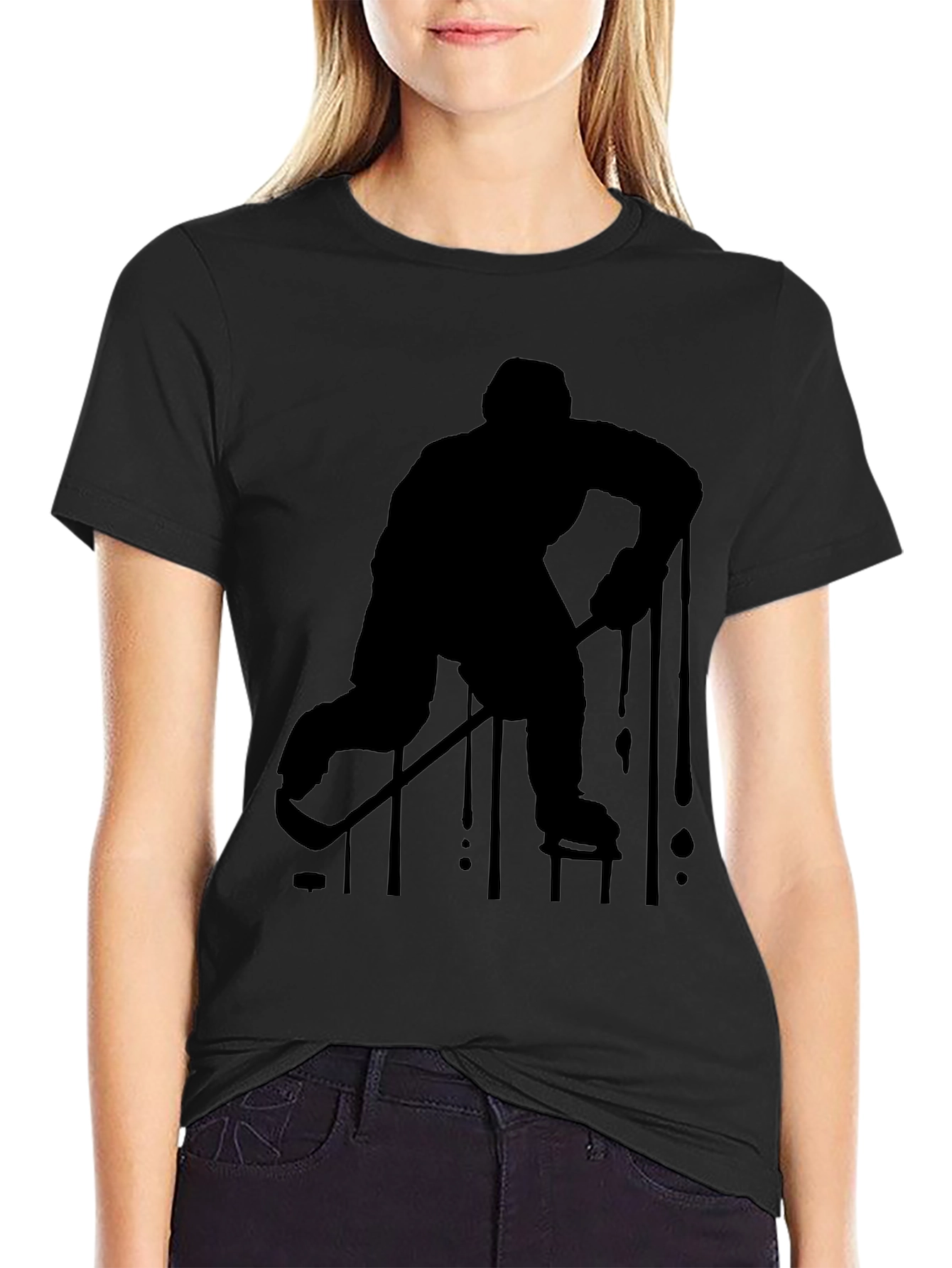 Hockey Player Silhouette Black T-Shirt