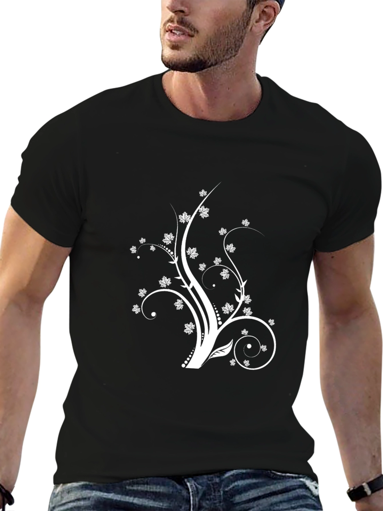 Stylish Black Tee with Floral Design