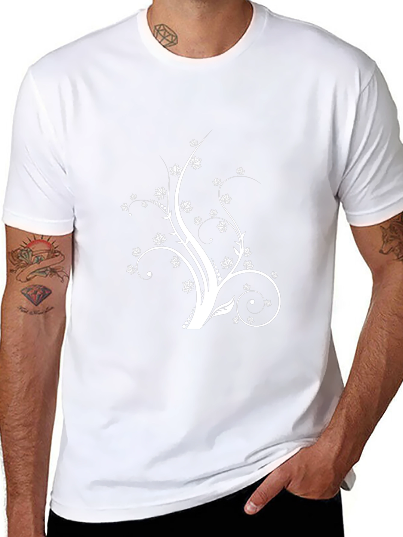 Stylish Black Tee with Floral Design