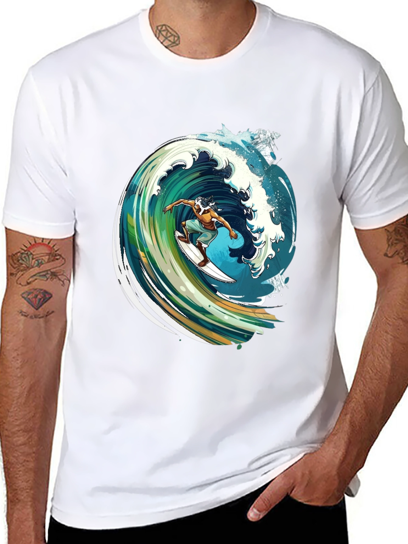 Surfer Wave Graphic Black Tee