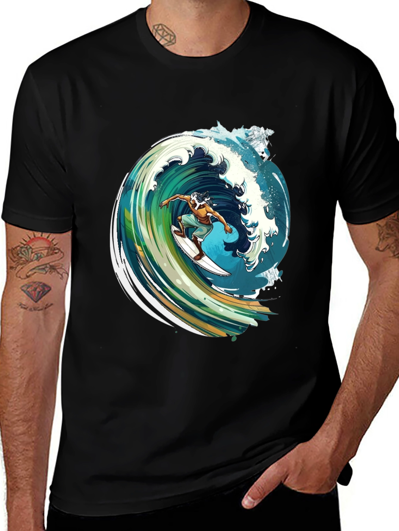 Surfer Wave Graphic Black Tee
