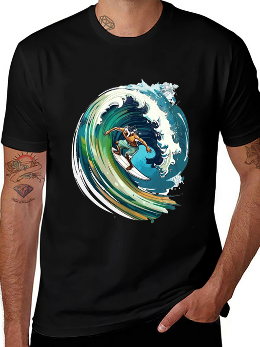 Surfer Wave Graphic Black Tee