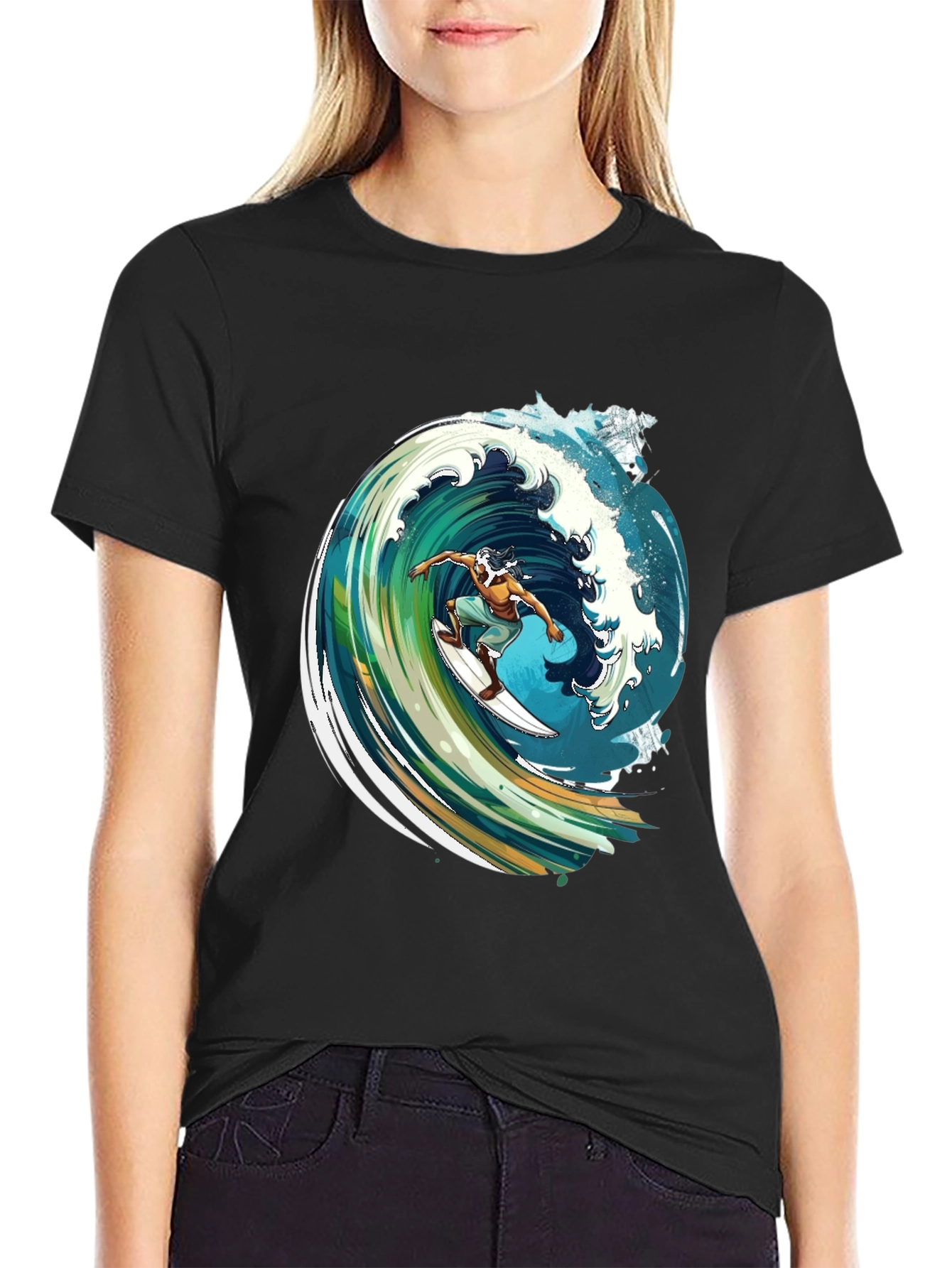 Surfer Wave Graphic Black Tee