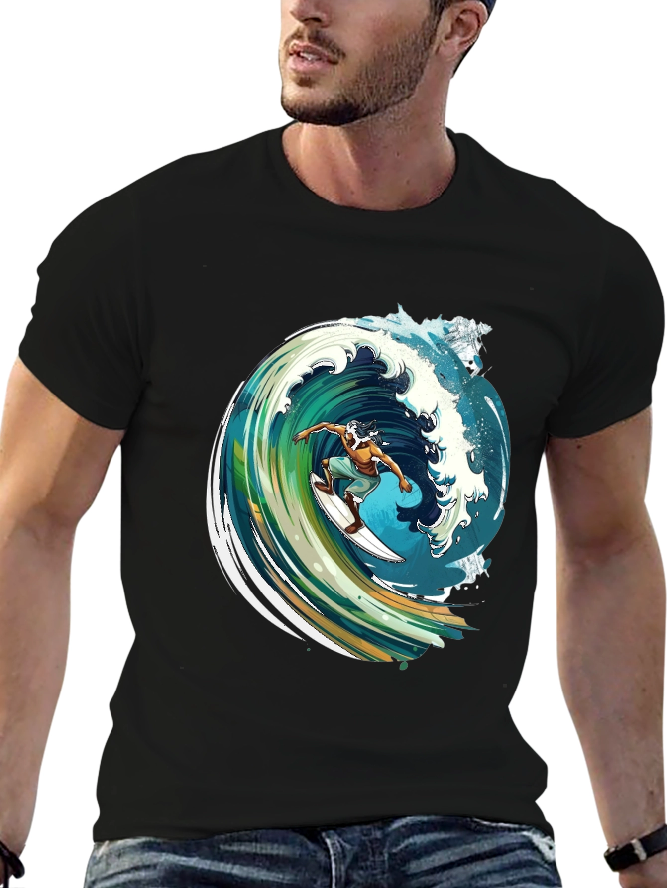 Surfer Wave Graphic Black Tee