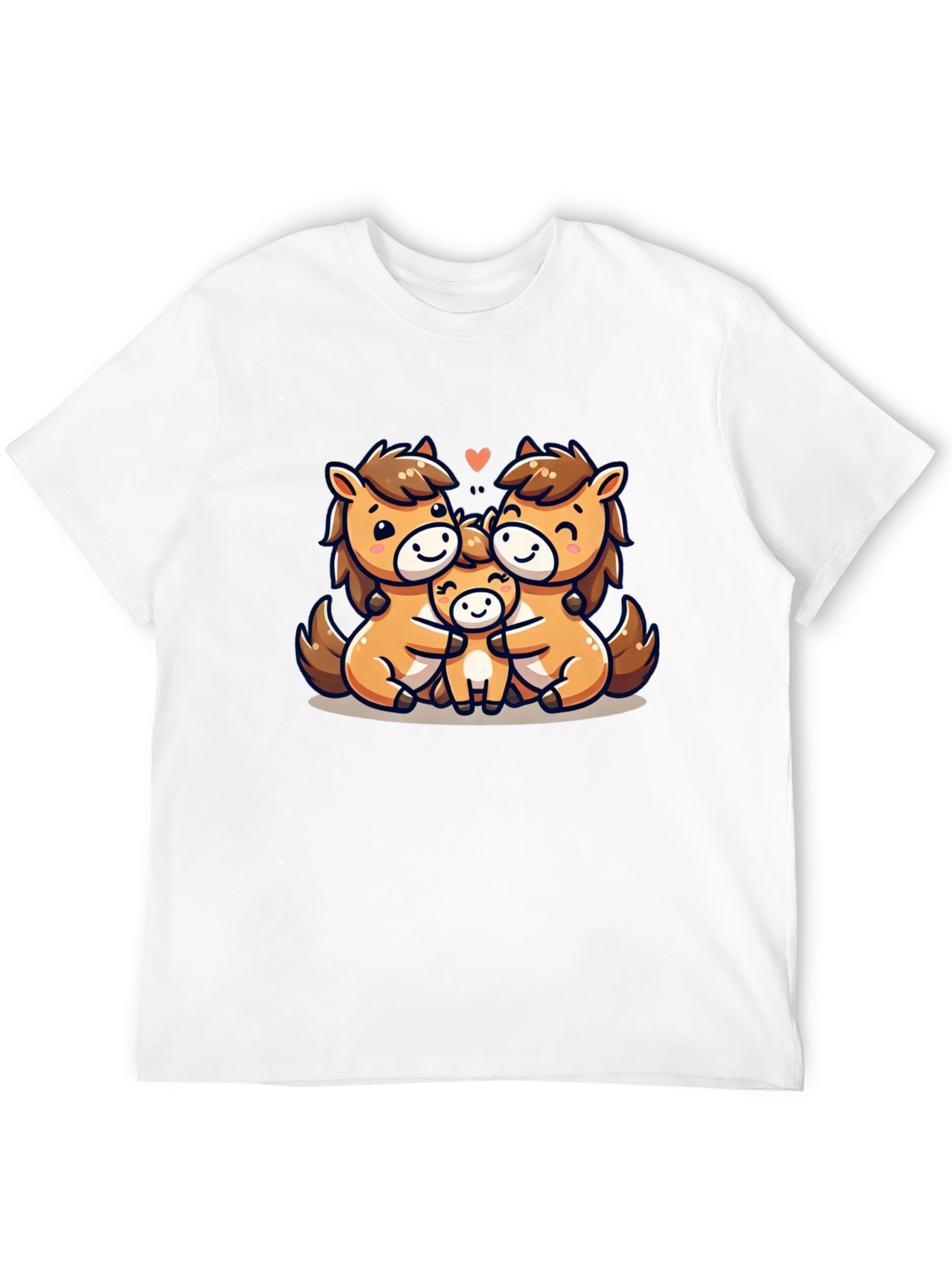 Cute Cartoon Horse Family Black T-Shirt