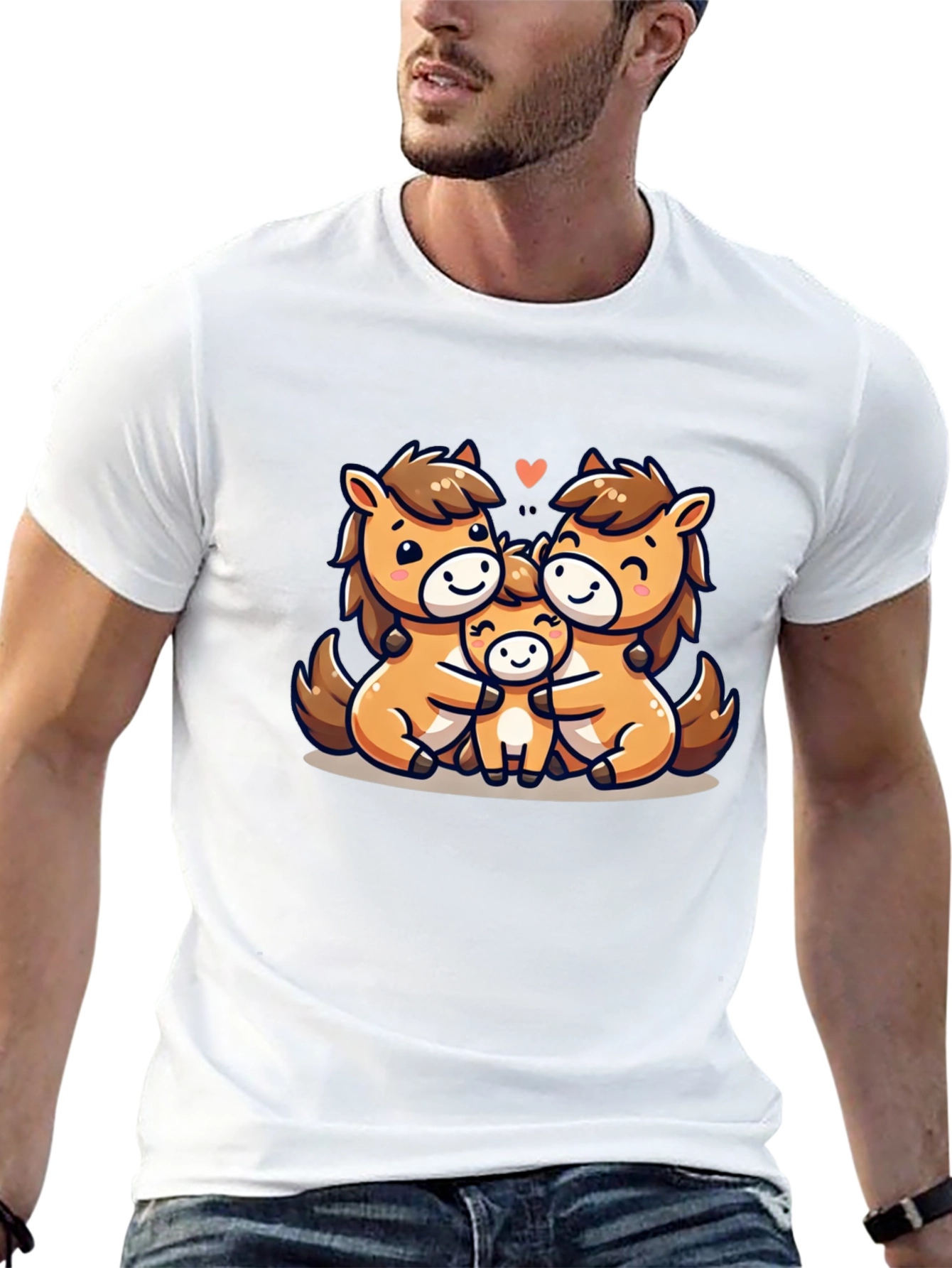 Cute Cartoon Horse Family Black T-Shirt