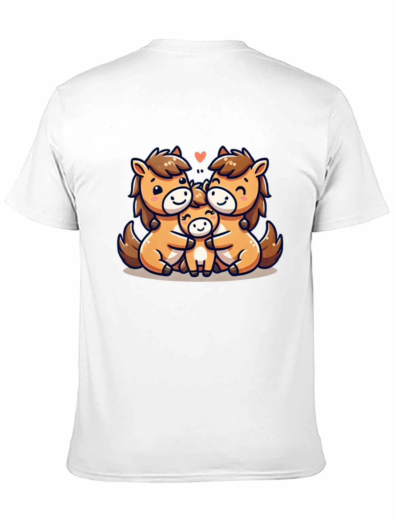Cute Cartoon Horse Family Black T-Shirt