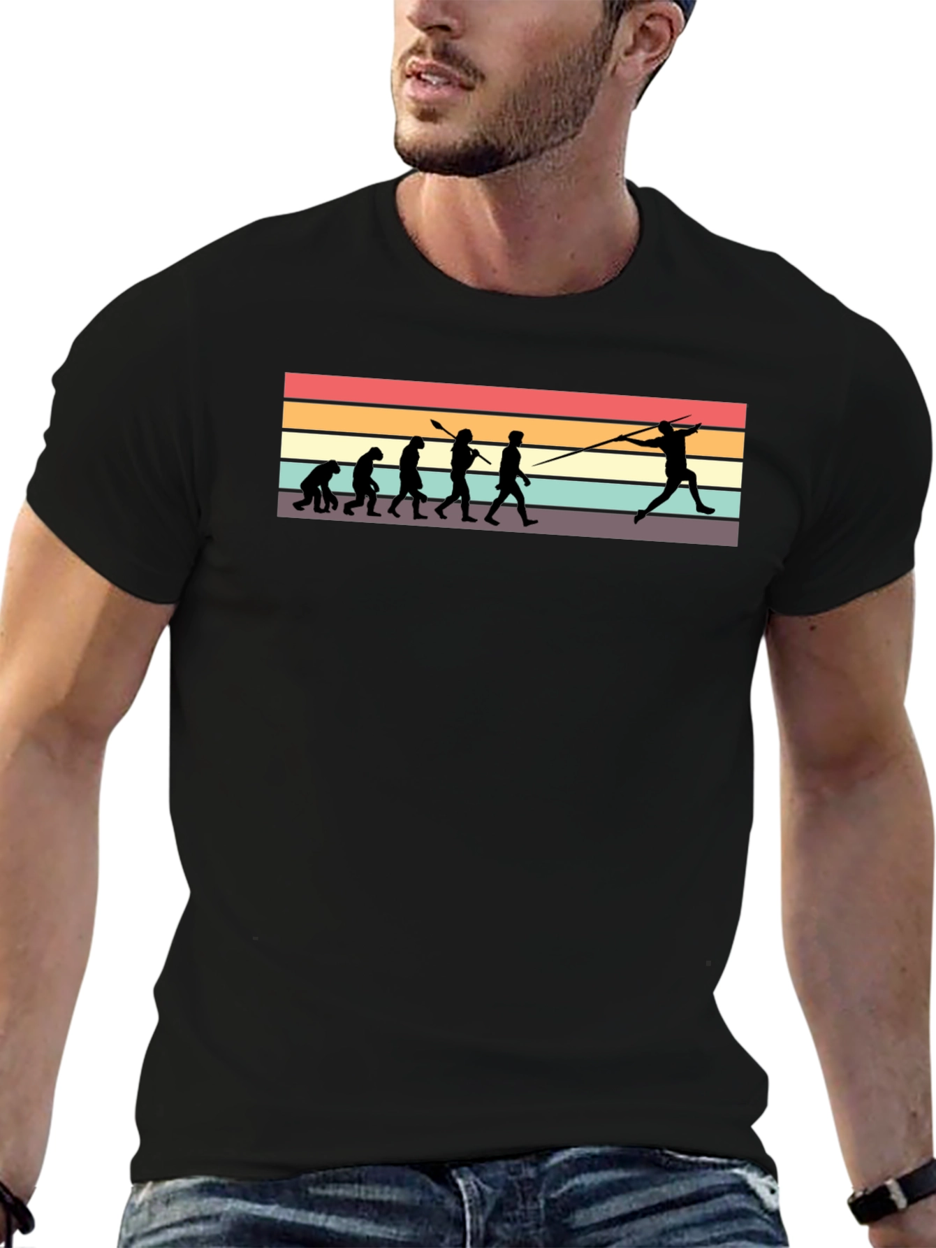 Evolution of Javelin Thrower Black T-Shirt