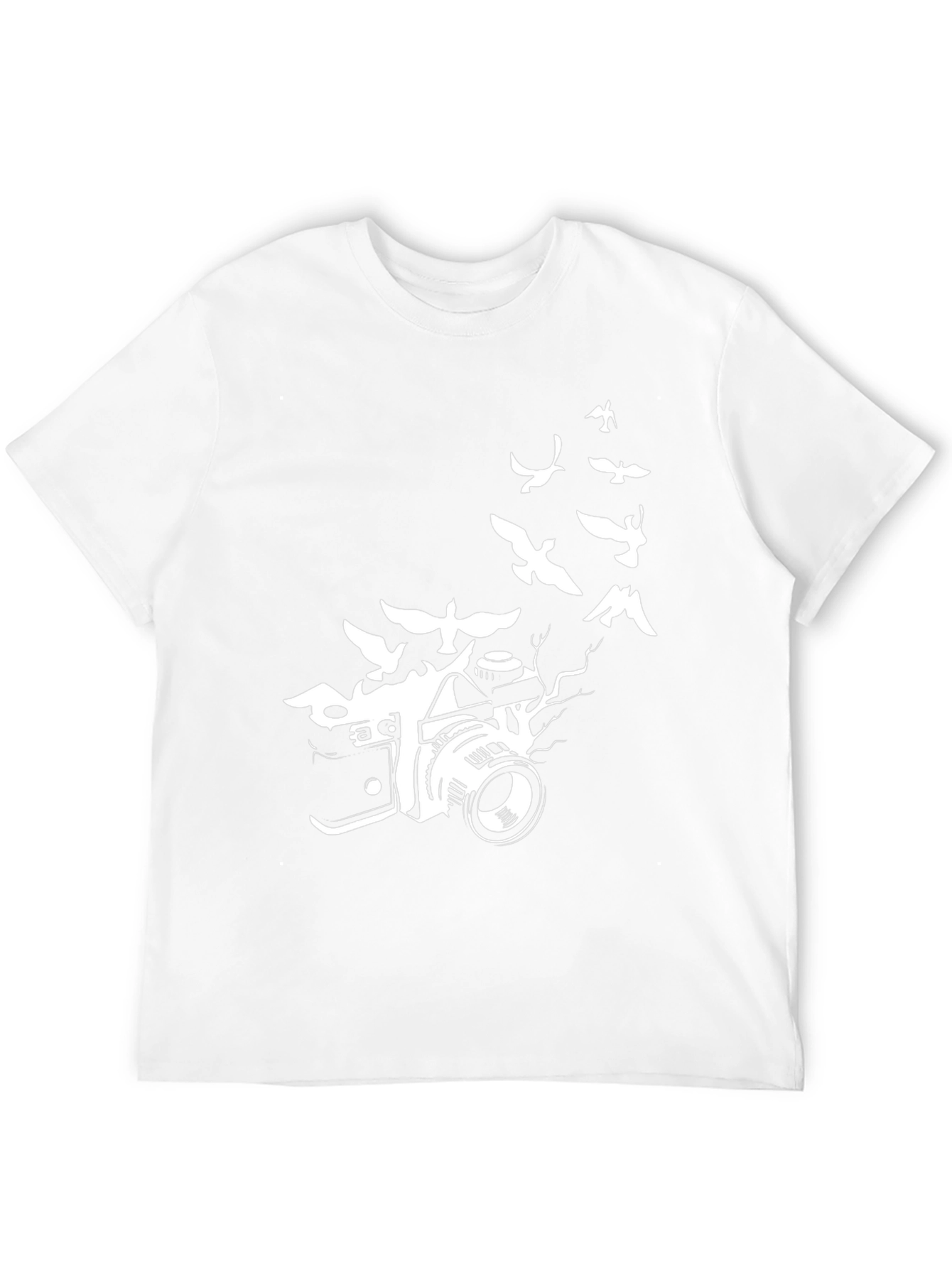 Camera & Birds Graphic Tee - Artistic Black T-Shirt