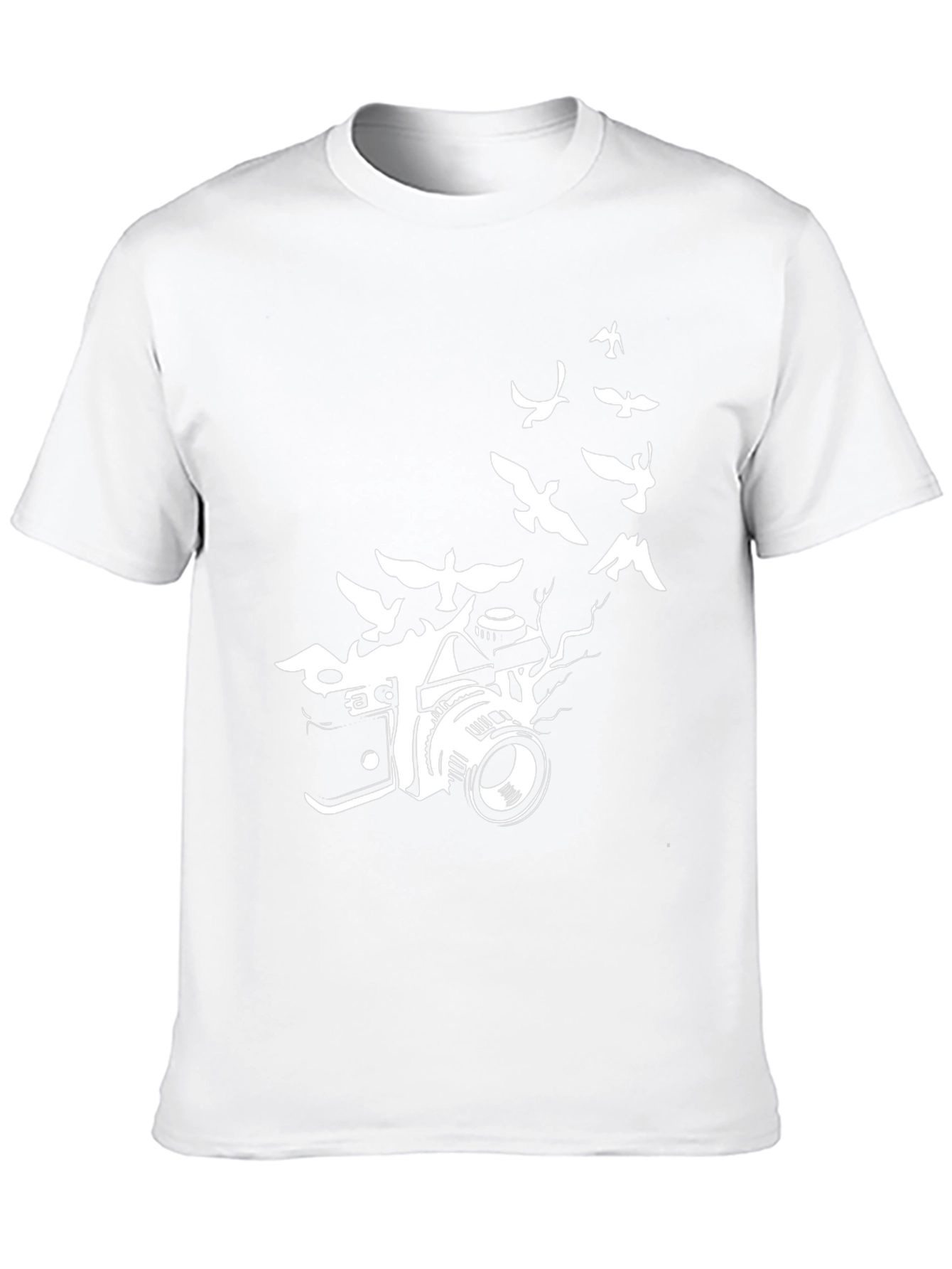 Camera & Birds Graphic Tee - Artistic Black T-Shirt