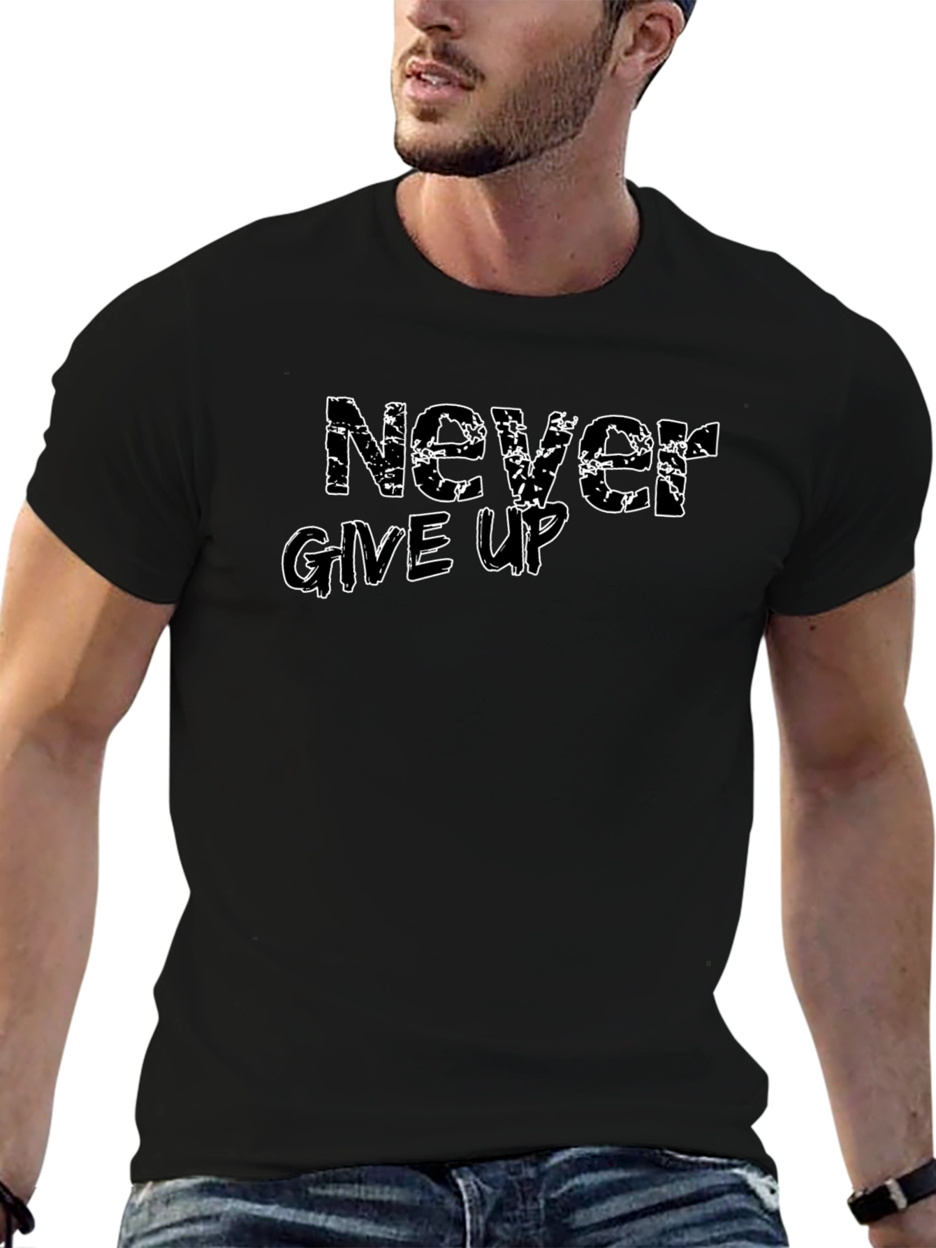 Never Give Up Black T-Shirt for Motivation