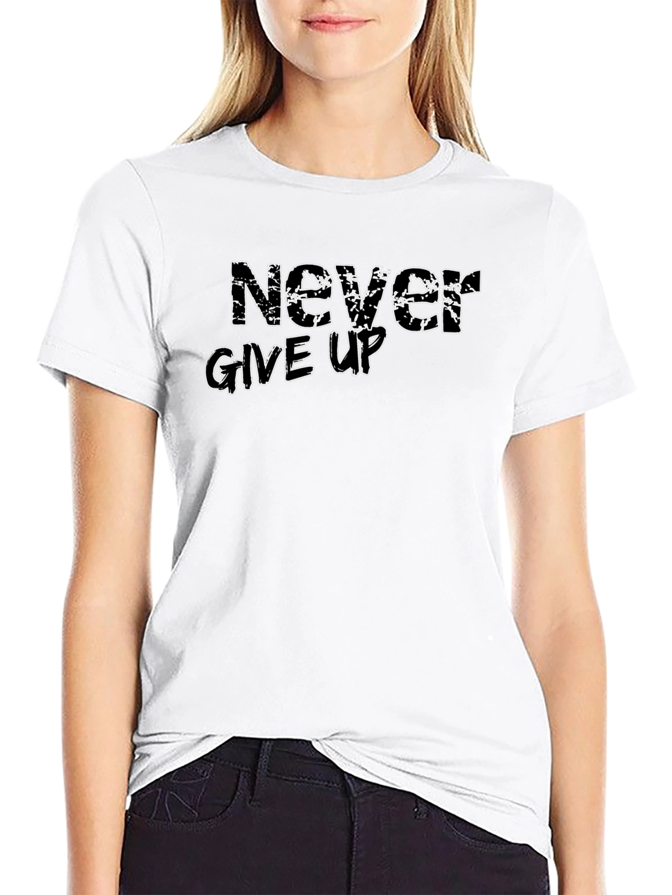 Never Give Up Black T-Shirt for Motivation
