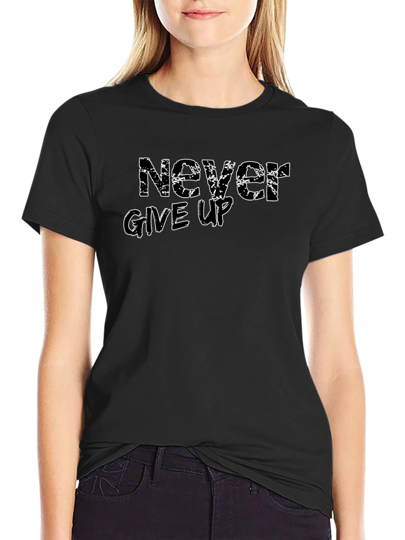 Never Give Up Black T-Shirt for Motivation
