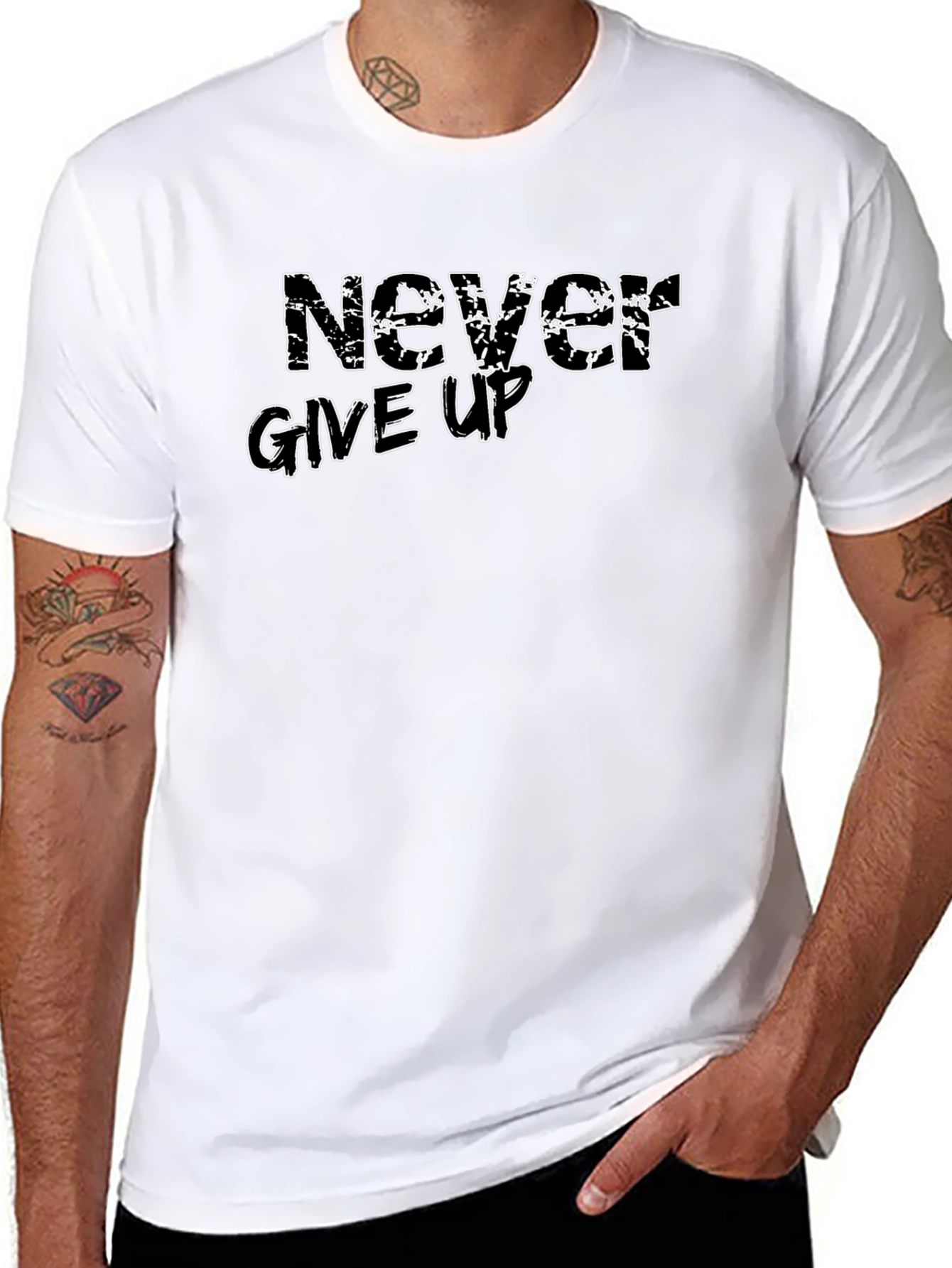 Never Give Up Black T-Shirt for Motivation