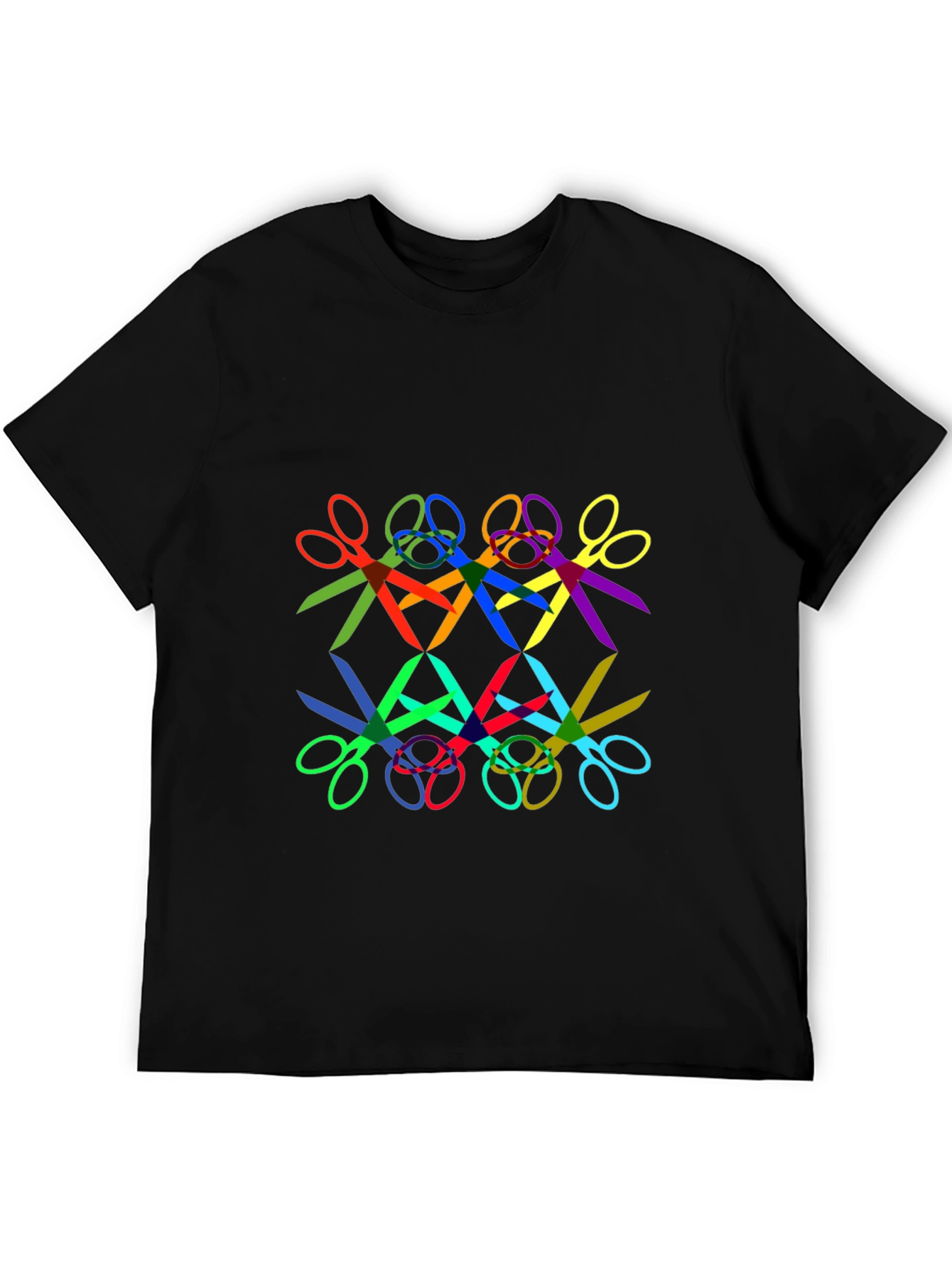 Abstract Geometric Scissors Pattern Black T-Shirt