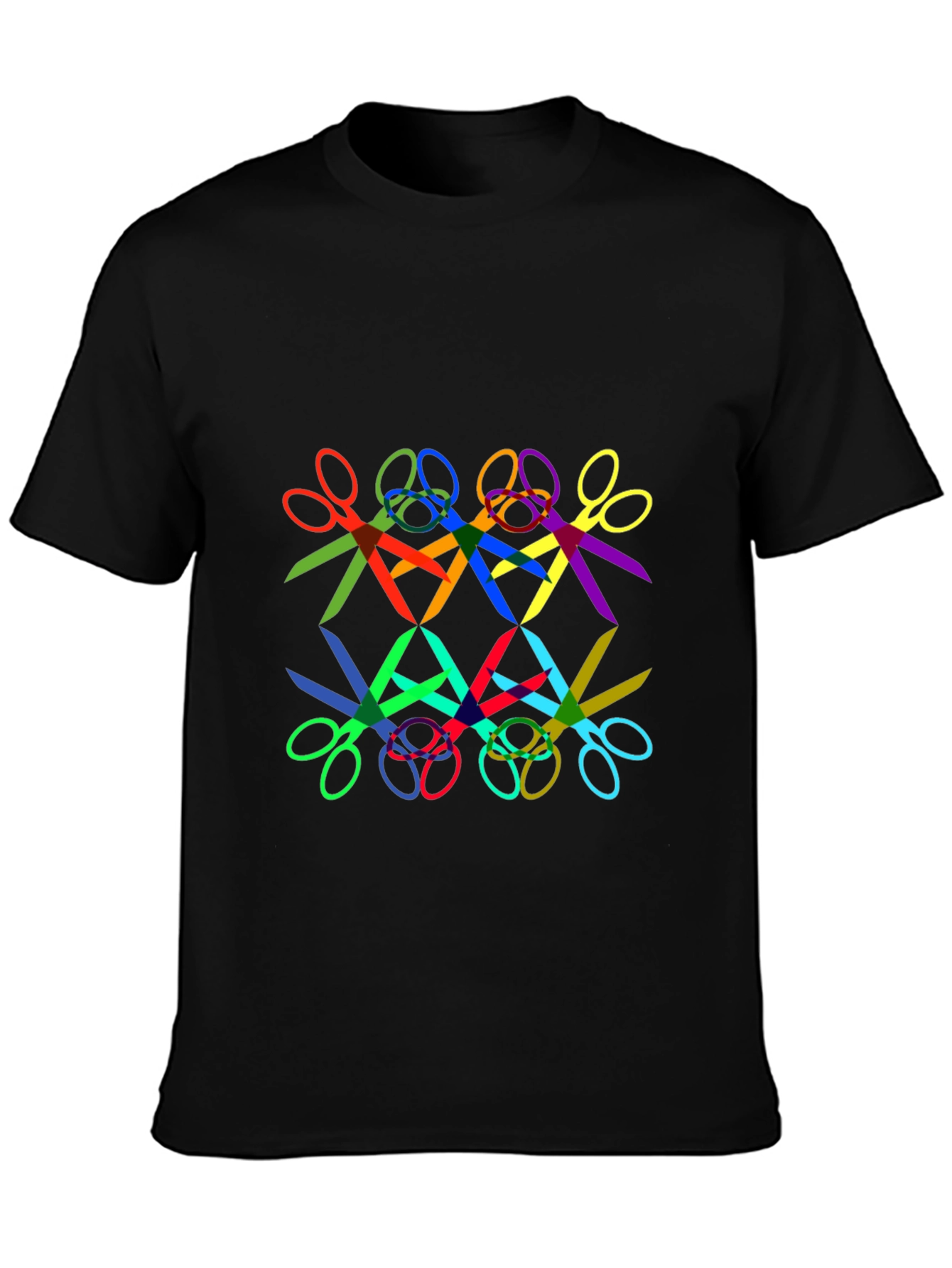 Abstract Geometric Scissors Pattern Black T-Shirt